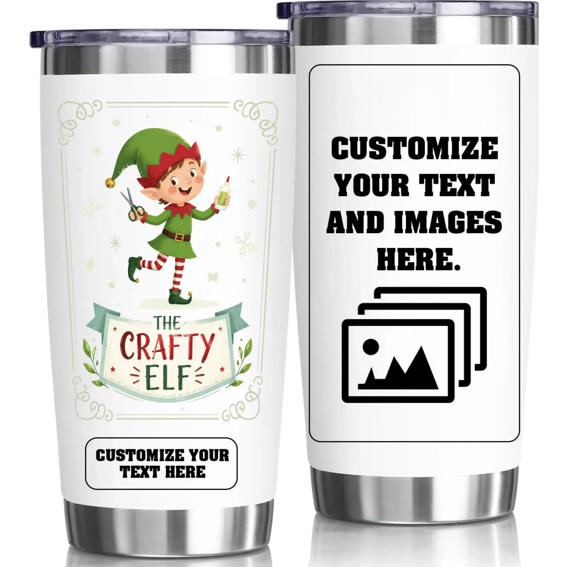 Stainless Steel Tumbler the Crafty Elf Custom 20oz Travel Mug Double Wall Vacuum Insulated Coffee Cup Gift Idea