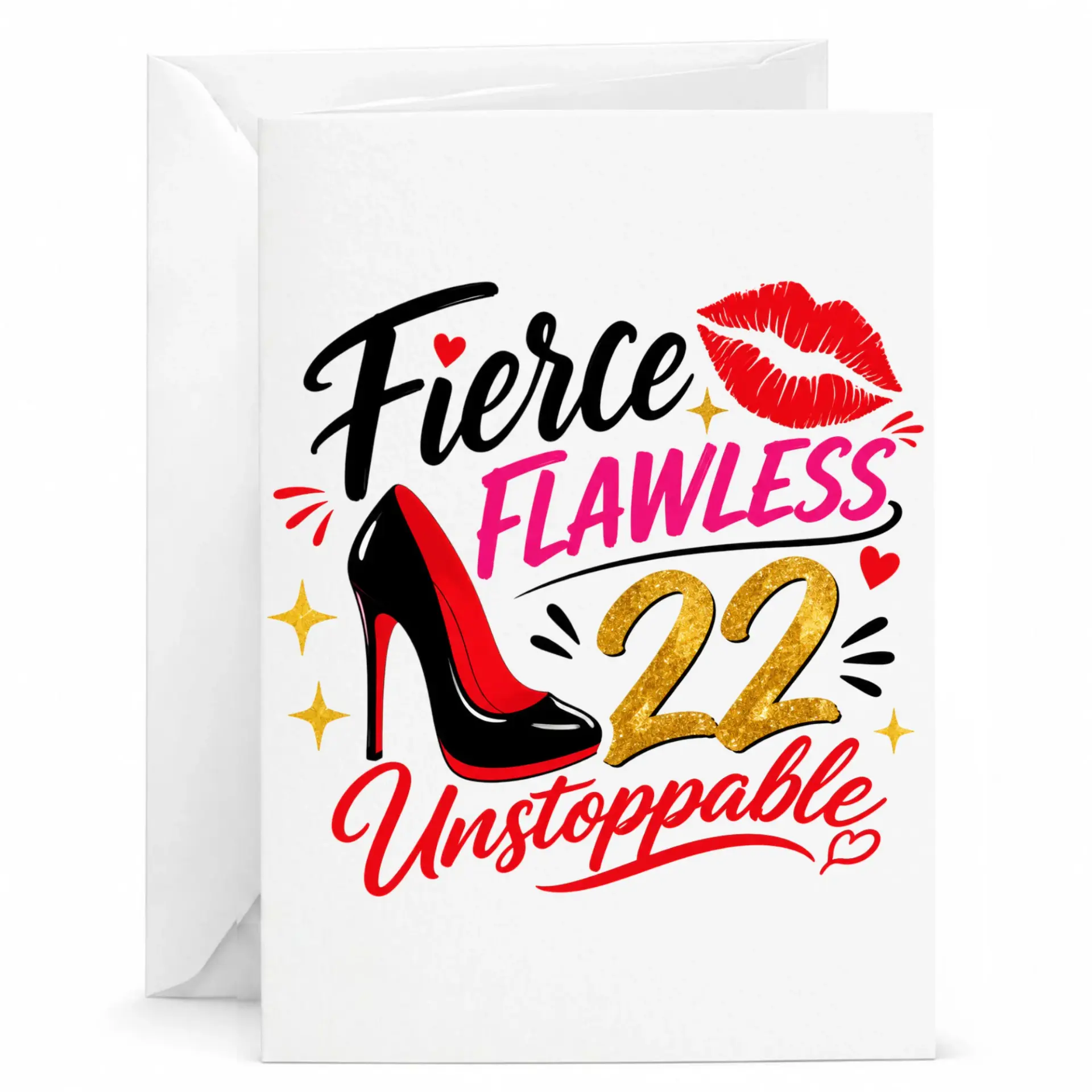 Birthday Card 22nd Birthday Gift Fierce Flawless Unstoppable Greeting Card for Her Stylish High Heel Theme Card