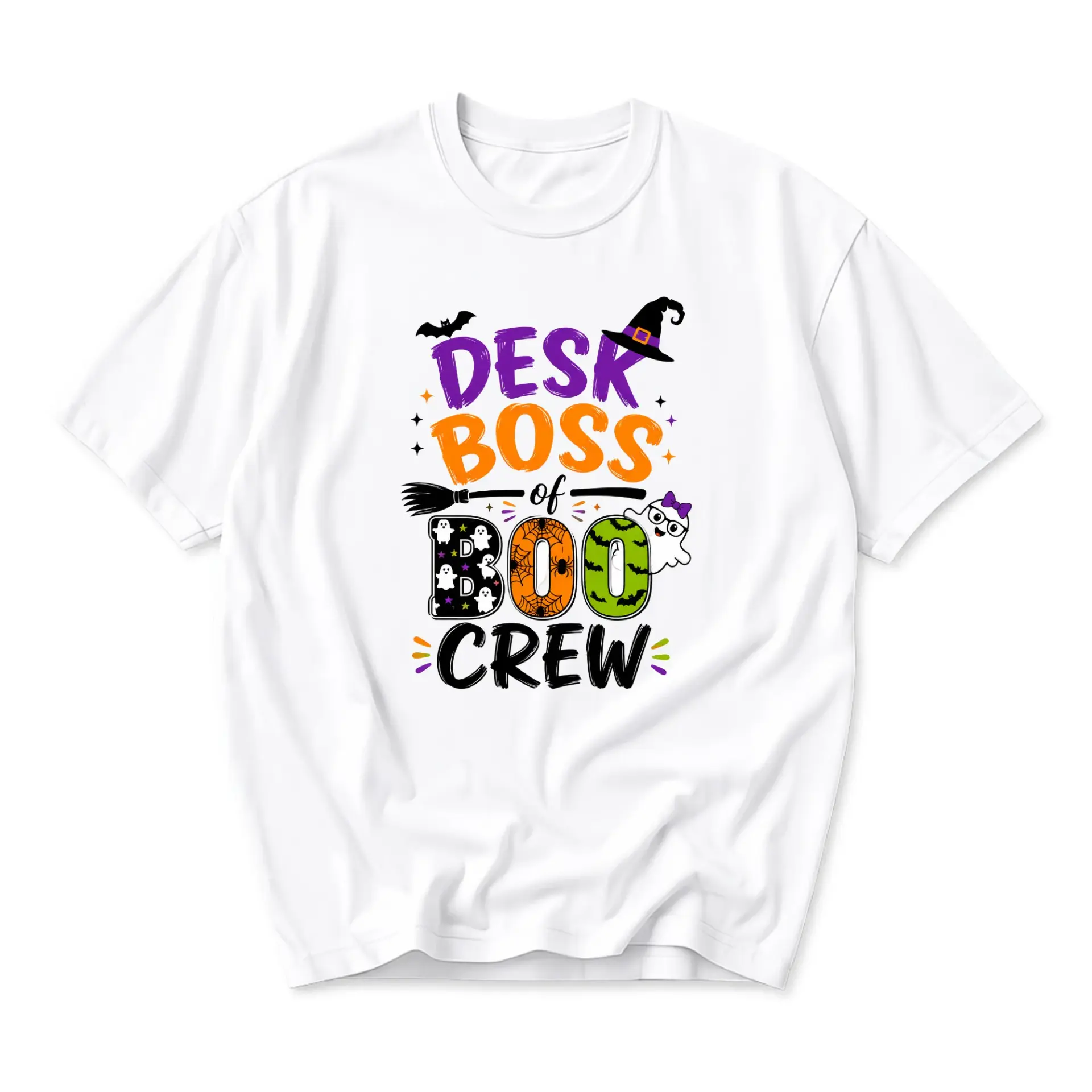 Funny Shirt Desk Boss of Boo Crew Halloween Graphic Tee Unisex Crew Neck Casual Everyday Wear Soft Comfortable Top