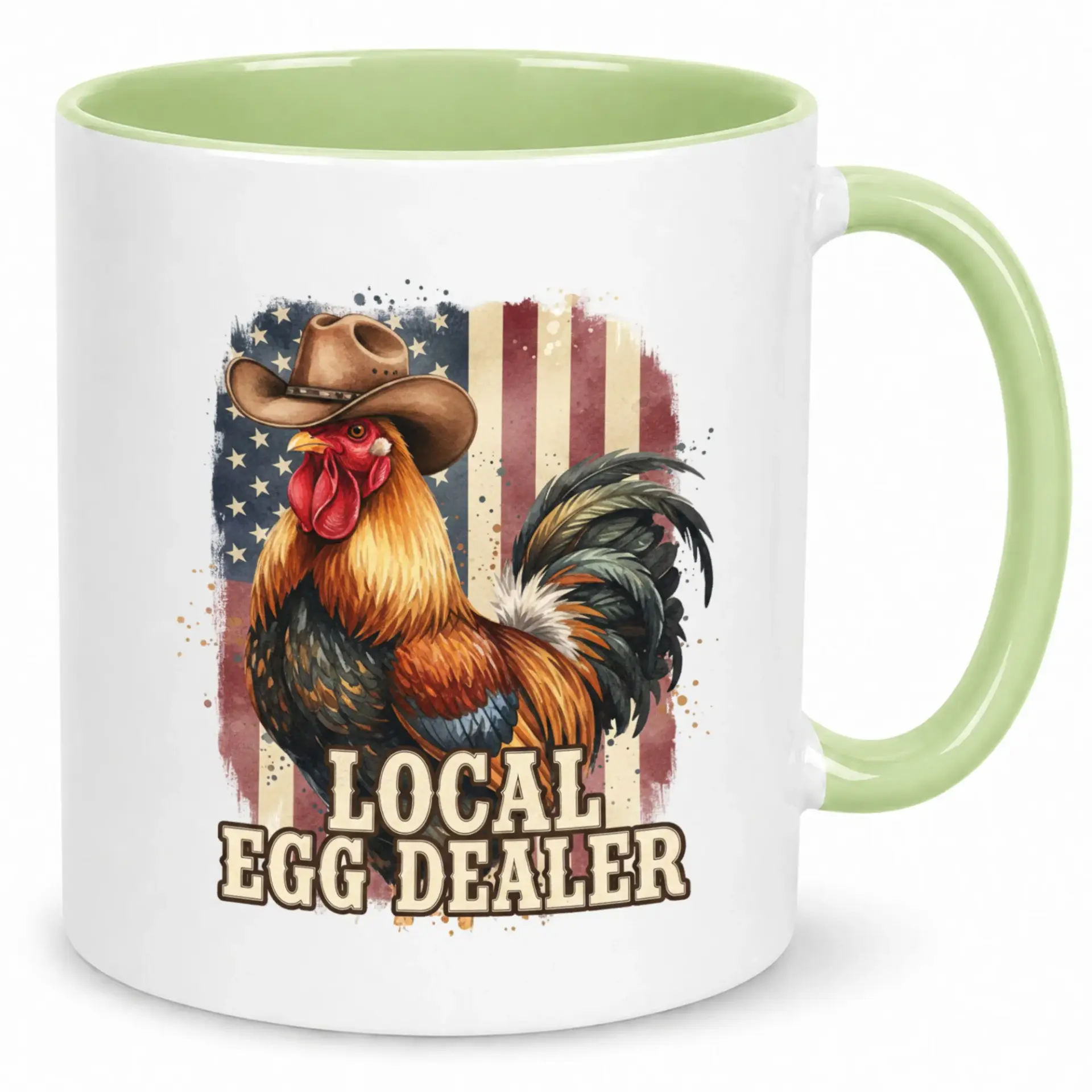 Funny Coffee Mug with Rooster in Hat and American Flag Design Local Dealer Ceramic Beverage Cup for Decor