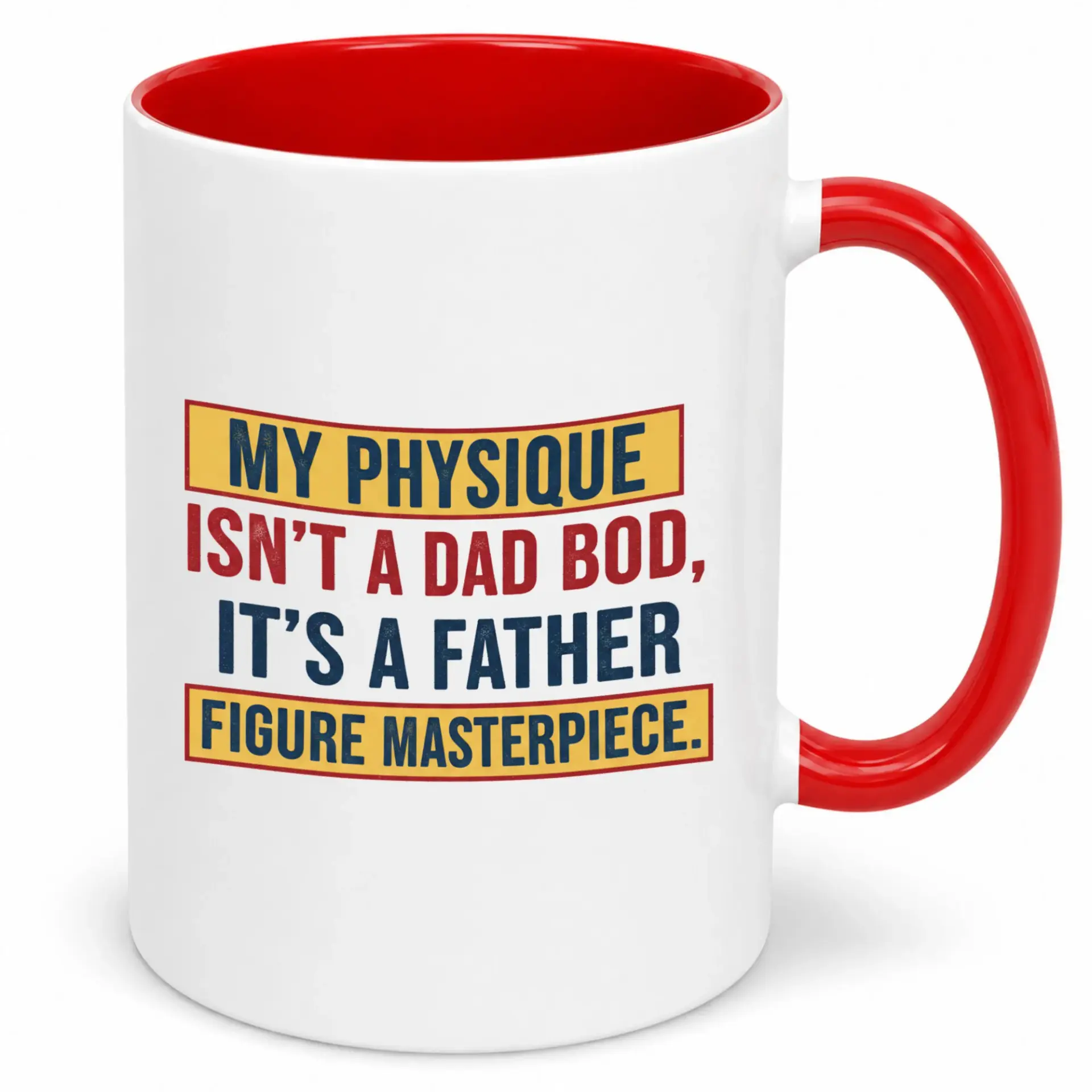 Funny Ceramic Coffee Mug with Humorous Dad Bod Father Figure Design 11oz or 15oz White & Red Drinkware Gift