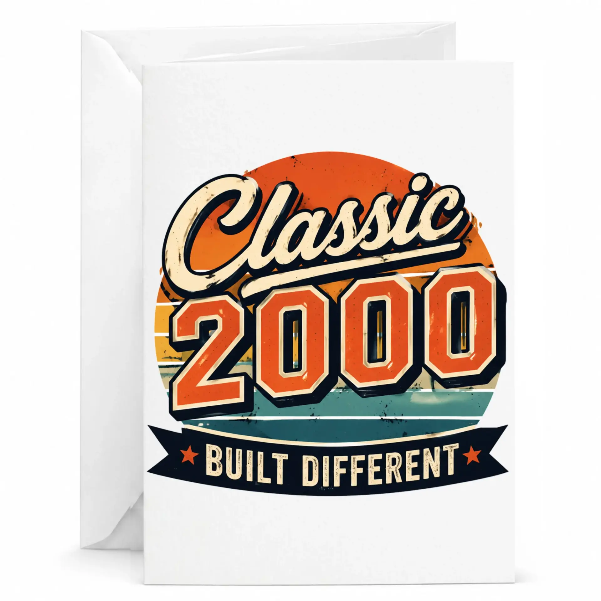 Birthday Greeting Card Classic 2000 Built Different Vintage Style 5x7 Folded Card with Envelope for Milestone Celebration