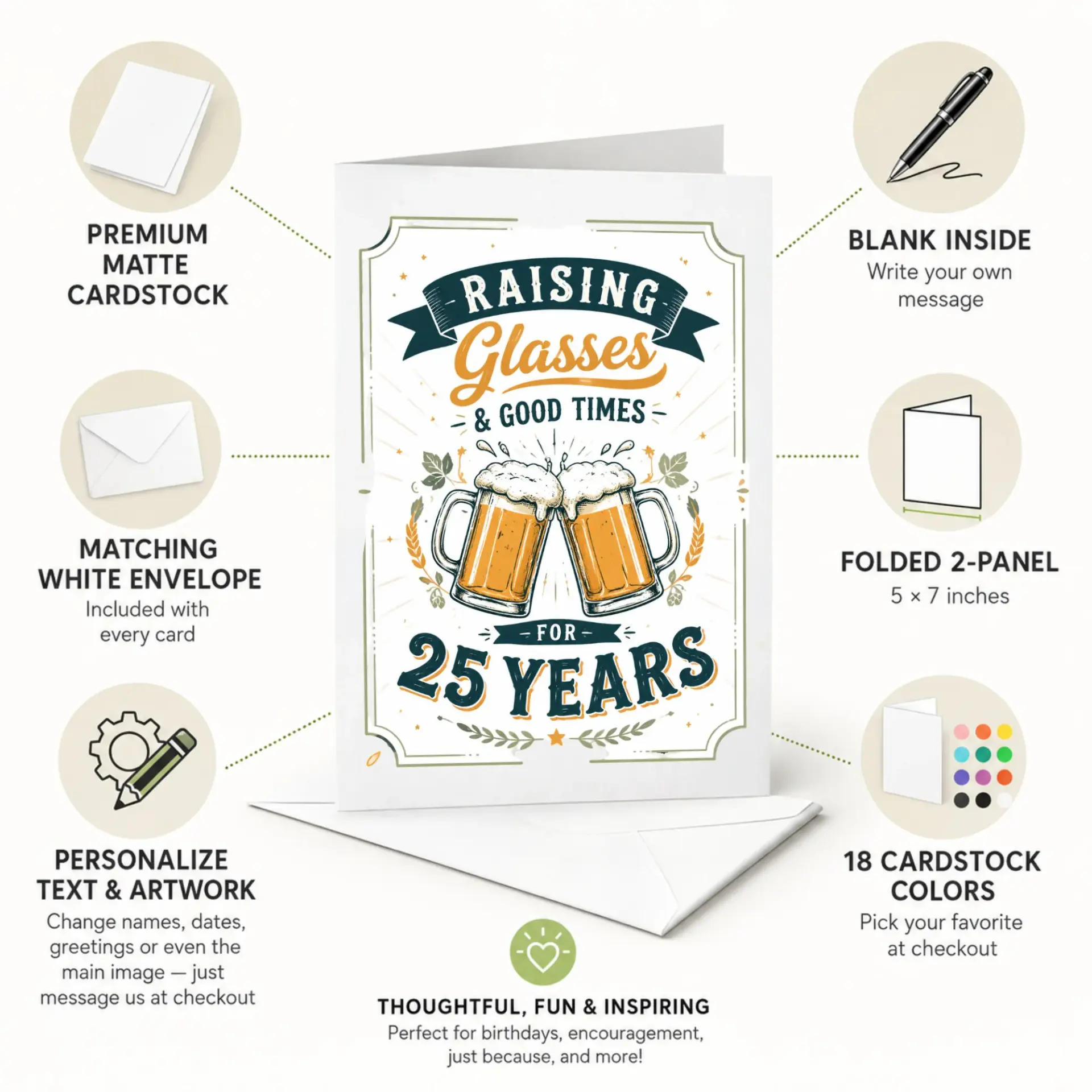 Funny 25th Anniversary Card Raising Glasses and Good Times Greeting Card for Couple or Friend Milestone Celebration