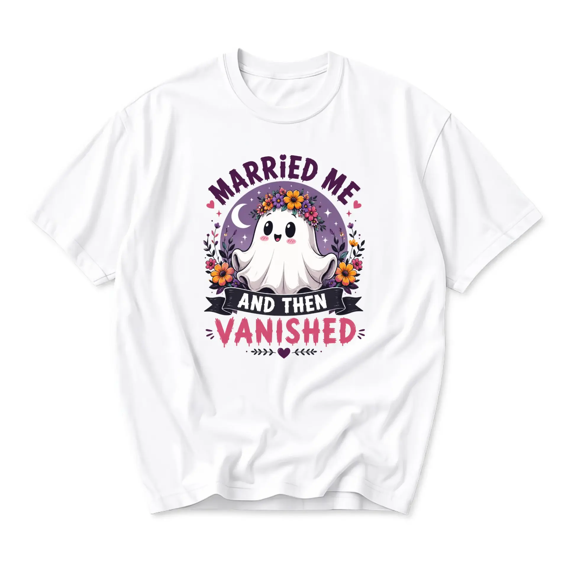 Funny Shirt Married Me and Then Vanished Ghost Graphic Tee Unisex Crew Neck Casual Cotton Blend Apparel for Everyday Wear