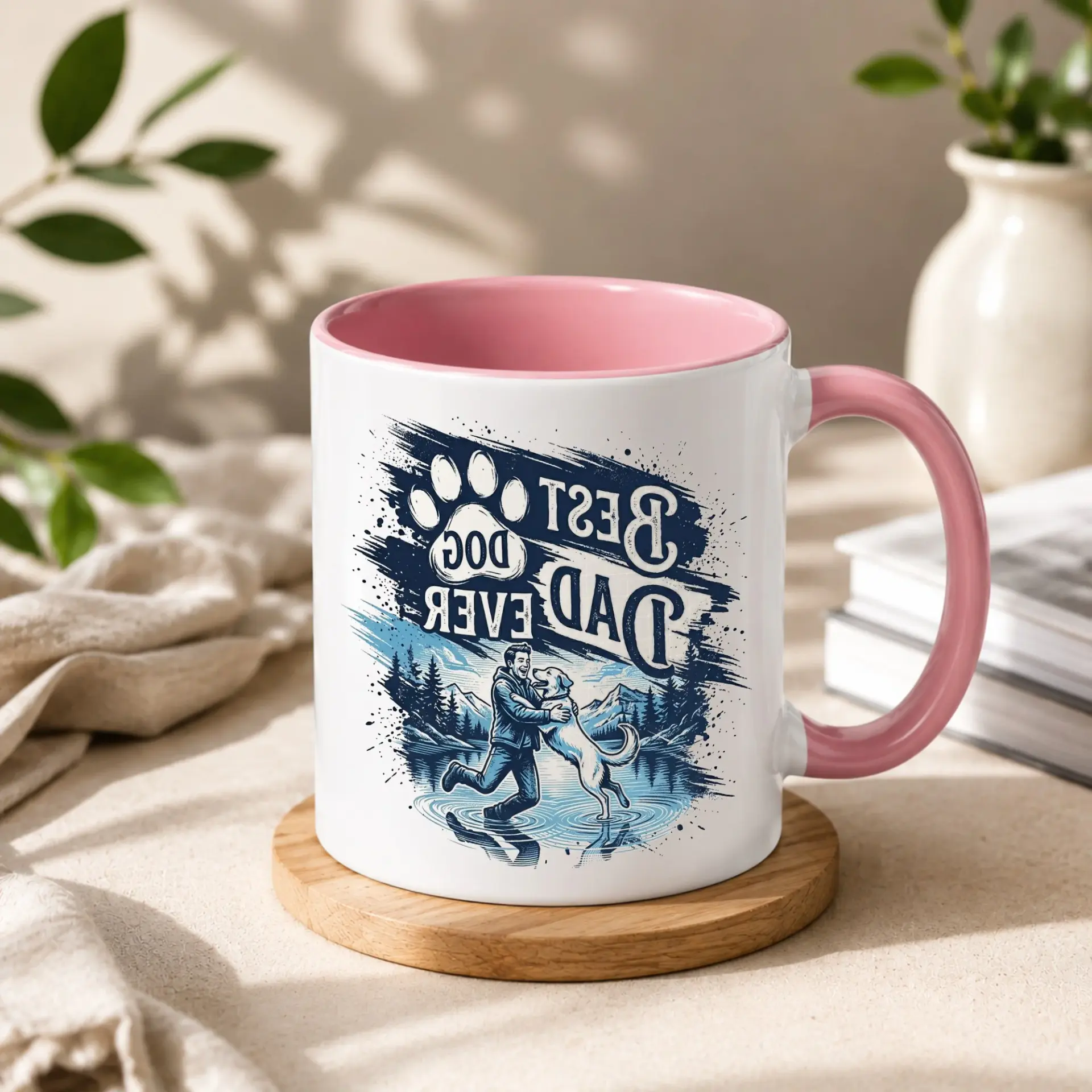 Best Dog Dad Ever Ceramic Mug with Blue Accent Handle for Coffee Tea Beverage Drinkware Pet Owners and Lovers