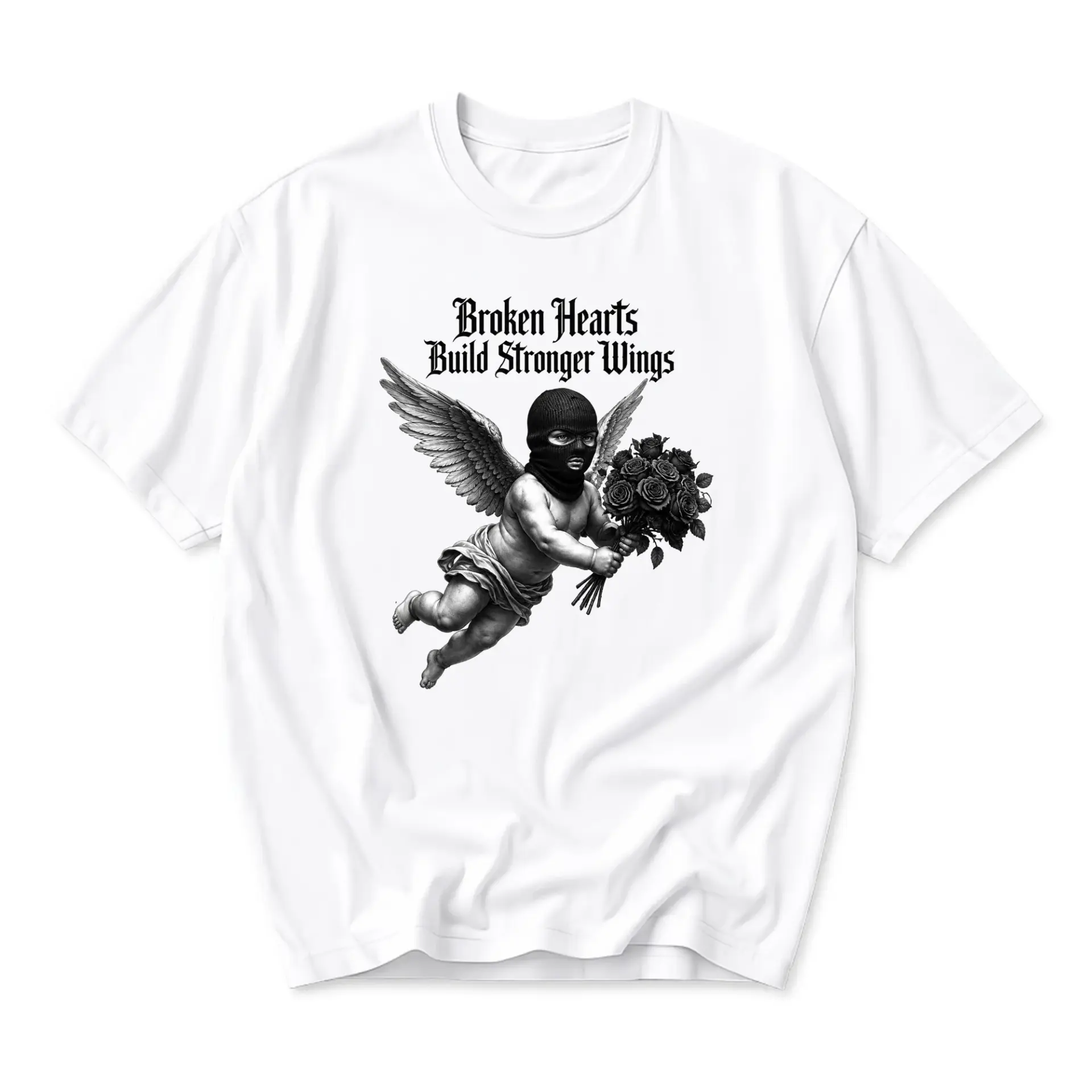 Graphic Tee Broken Hearts Build Stronger Wings Unisex Short Sleeve Shirt for Casual Wear and Everyday Street Style