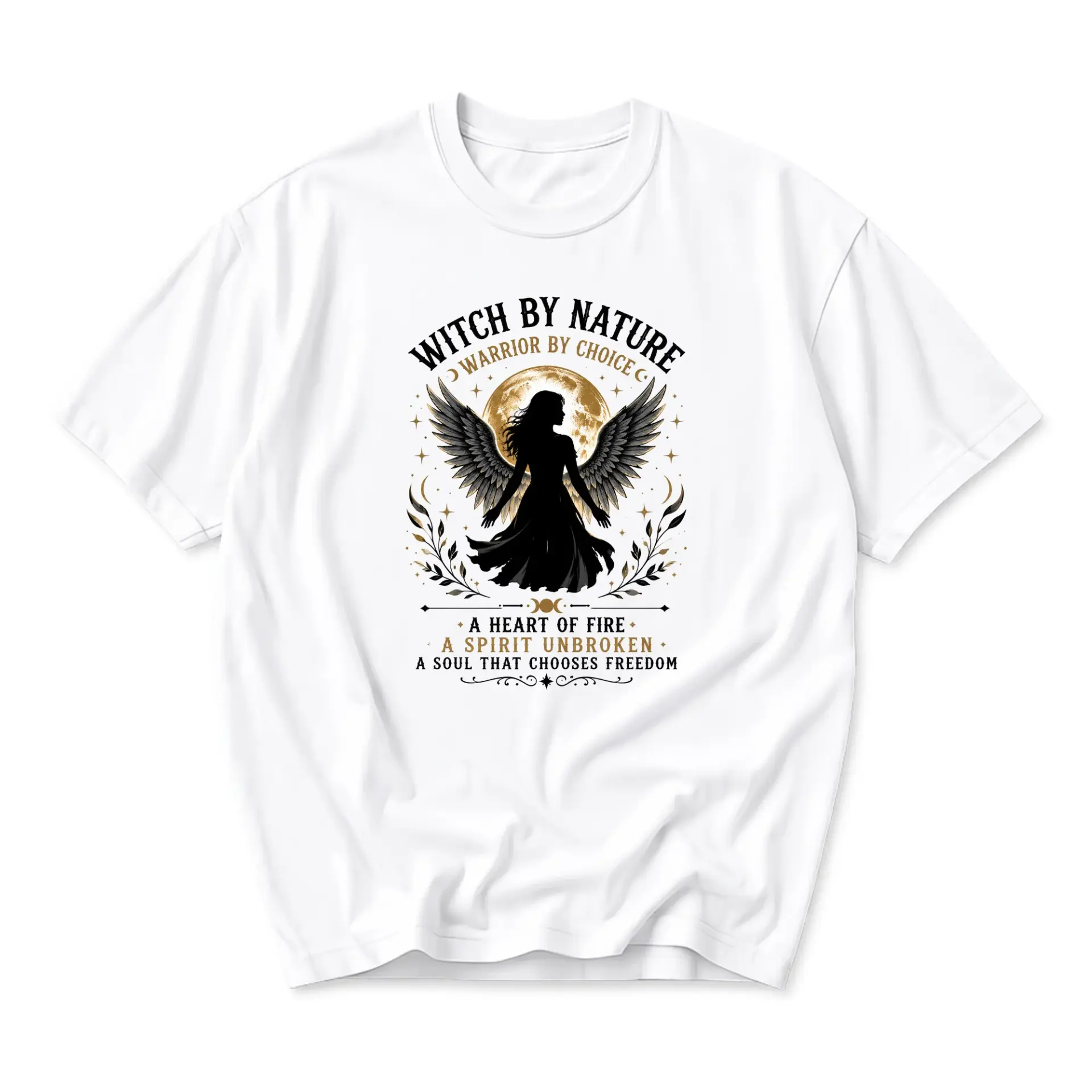 Graphic Tee Witch by Nature Warrior by Choice Aesthetic Celestial Winged Silhouette Design Unisex Cotton Crew Neck
