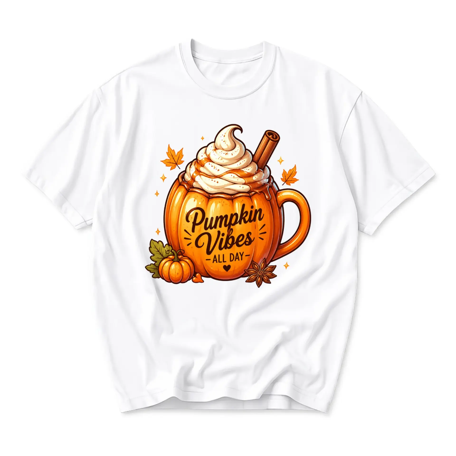 Graphic Tee Pumpkin Vibes All Day Shirt Seasonal Autumn Coffee Lover Crew Neck Unisex Casual Short Sleeve Apparel