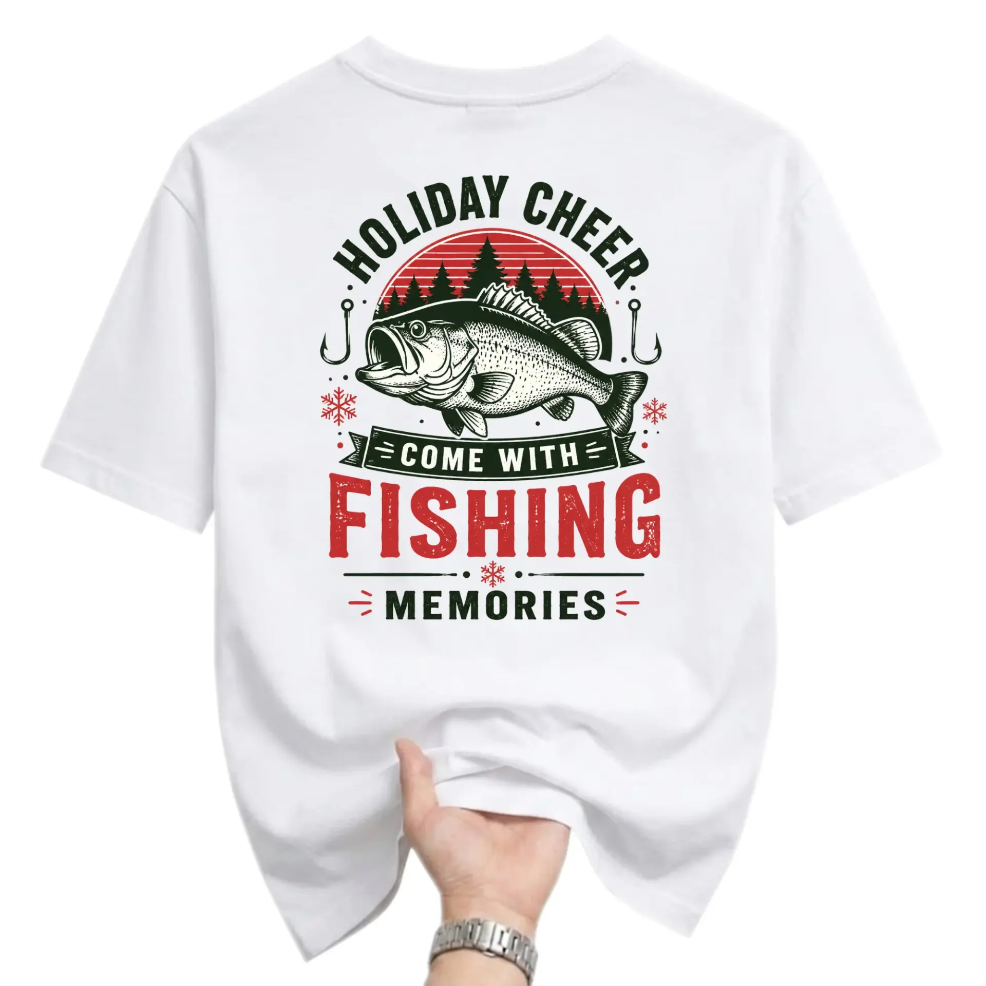 Graphic Tee Holiday Cheer Fishing Memories Shirt Unisex Crew Neck Apparel