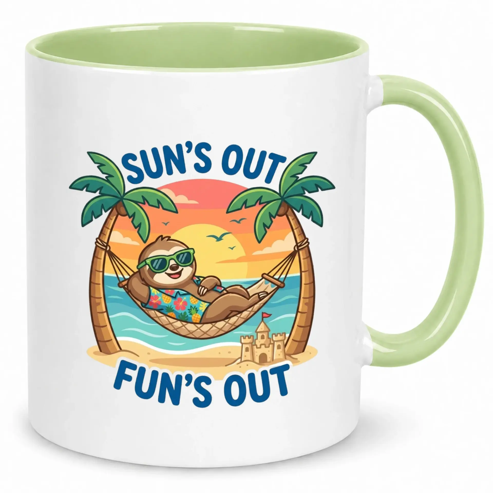 Funny Sloth Beach Vacation Coffee Mug - Relaxing Summer Themed Ceramic Cup with "sun's Out Fun's Out" Design for Home Office Gift