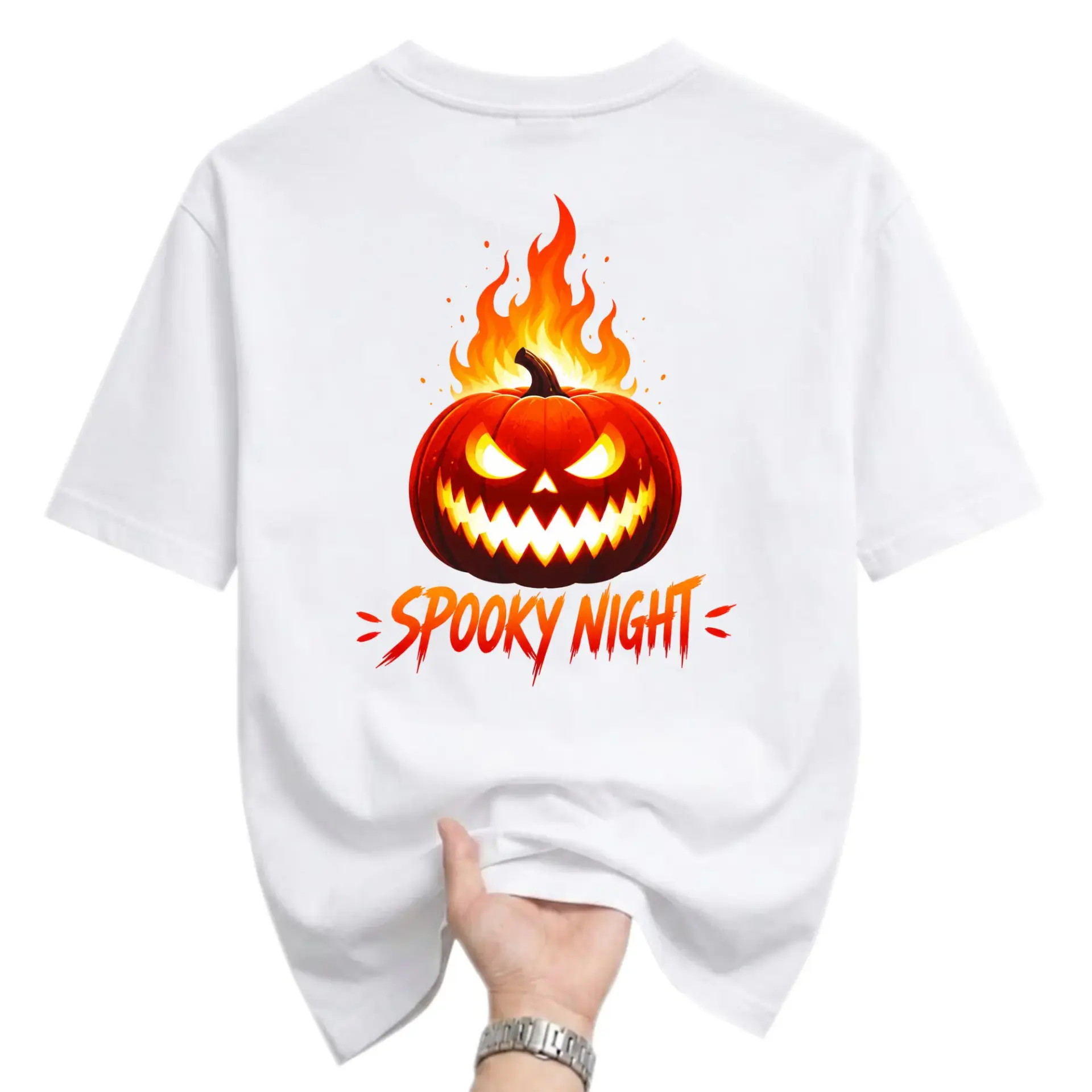 Graphic Tee Spooky Night Halloween Pumpkin Print Unisex Crew Neck Casual Everyday Short Sleeve Cotton Shirt