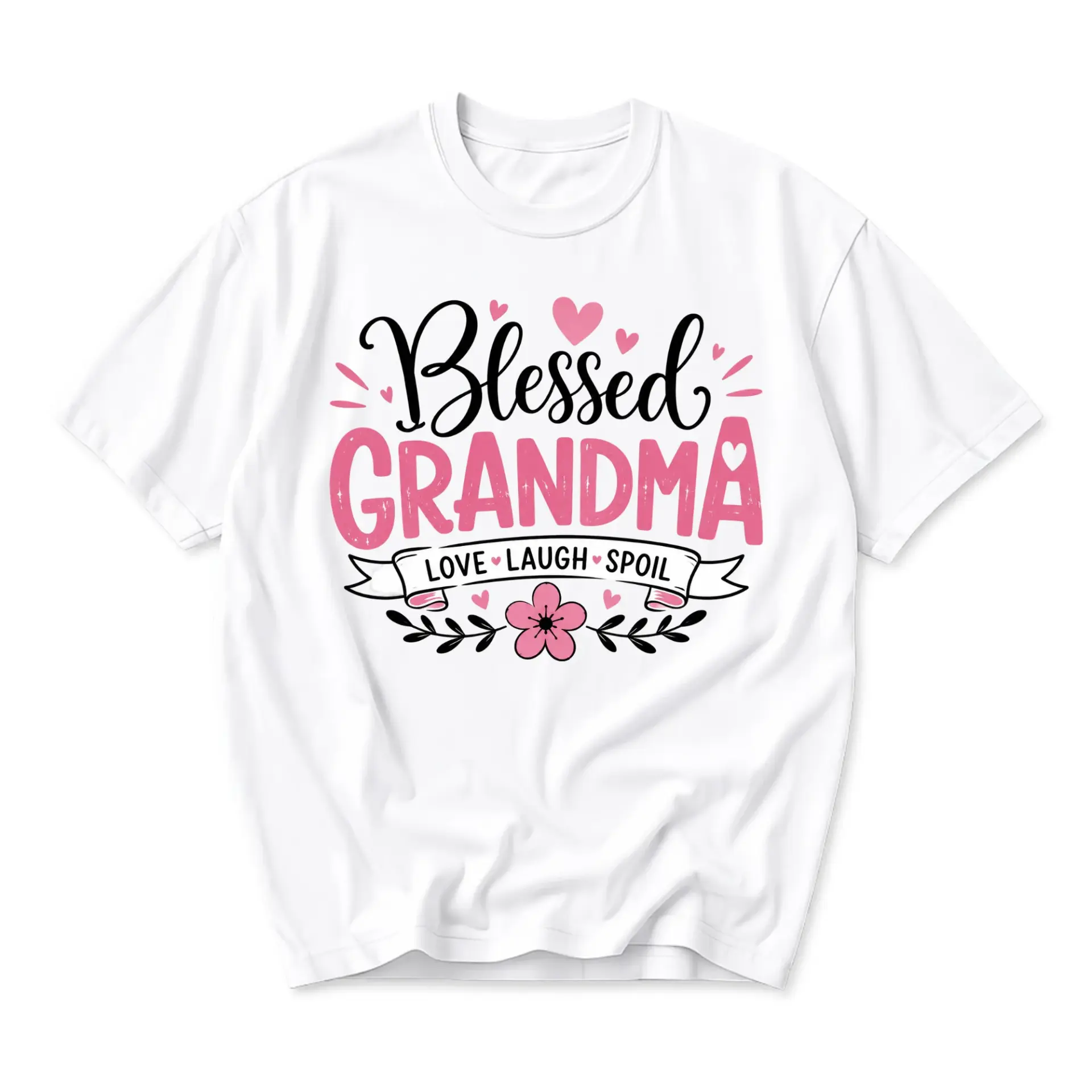 Graphic Tee Blessed Grandma Love Laugh Spoil Unisex T-Shirt Casual Everyday Short Sleeve Cotton Apparel for Women