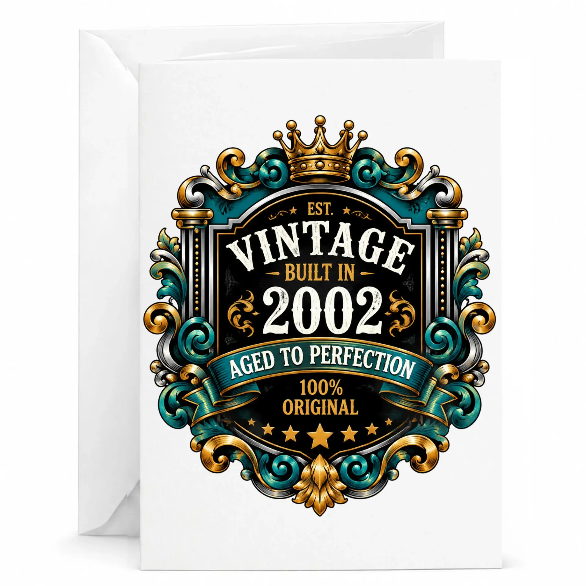 Greeting Card Vintage Built in 2002 Aged to Perfection Birthday Gift Anniversary Celebration Keepsake Folded Stationery