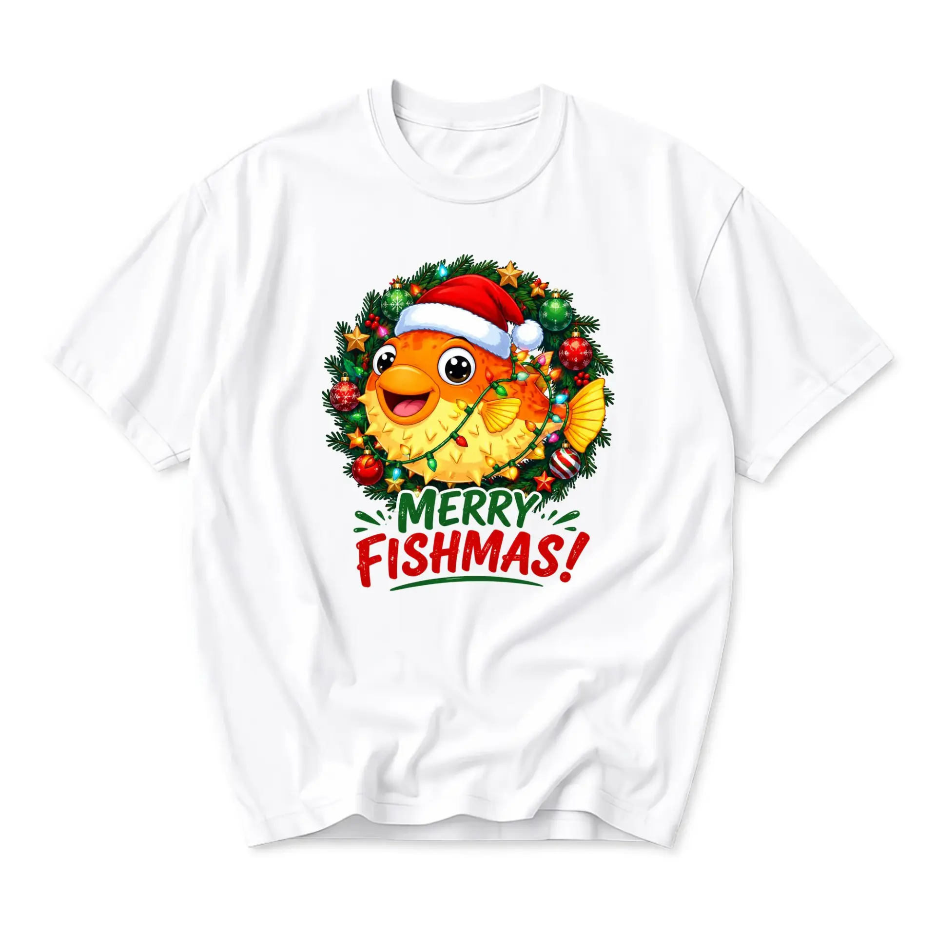 Funny Shirt Merry Fishmas Christmas Graphic Tee for Holiday Celebration and