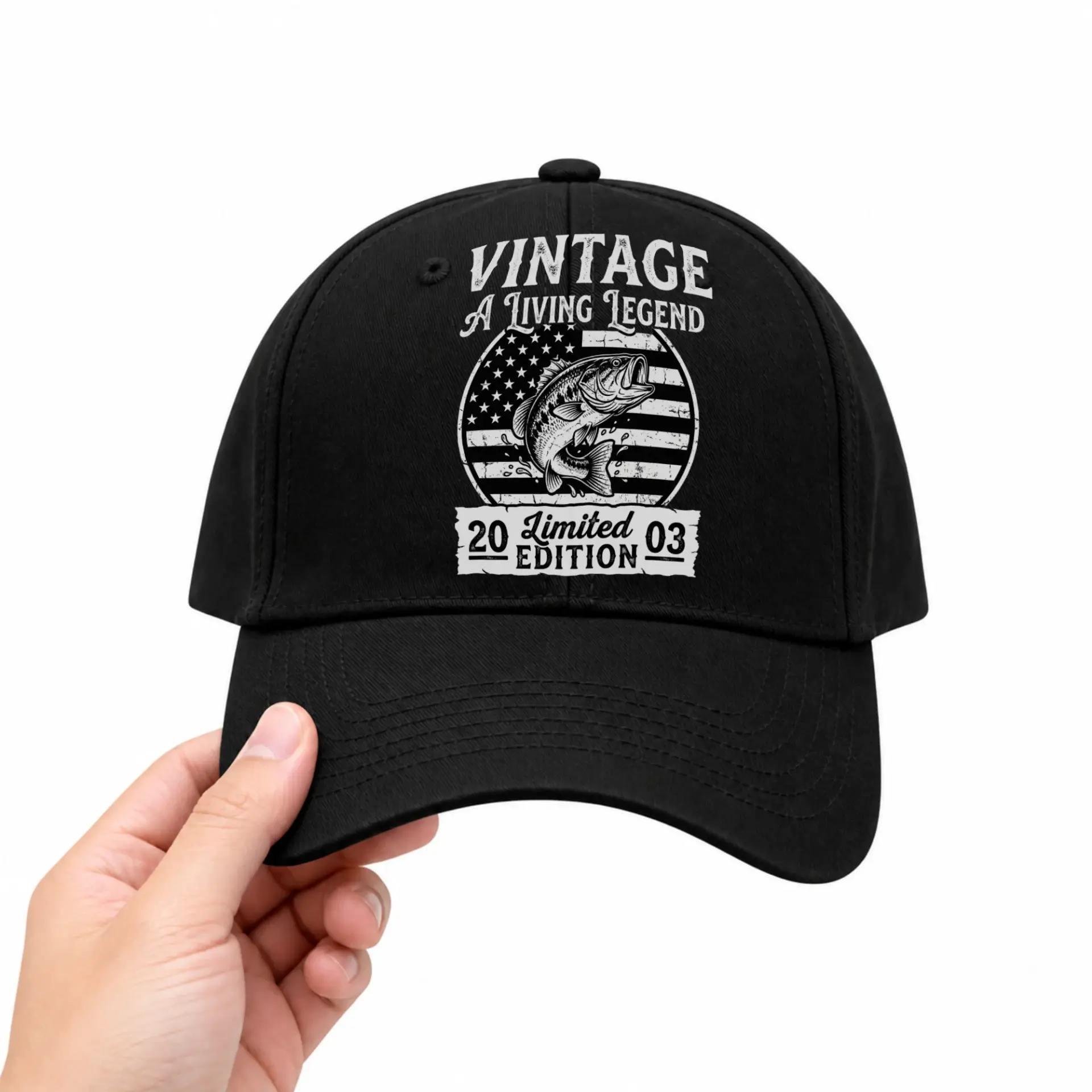 Baseball Cap Retro Bass Angler Patriotic Fishing Graphic Print Hat