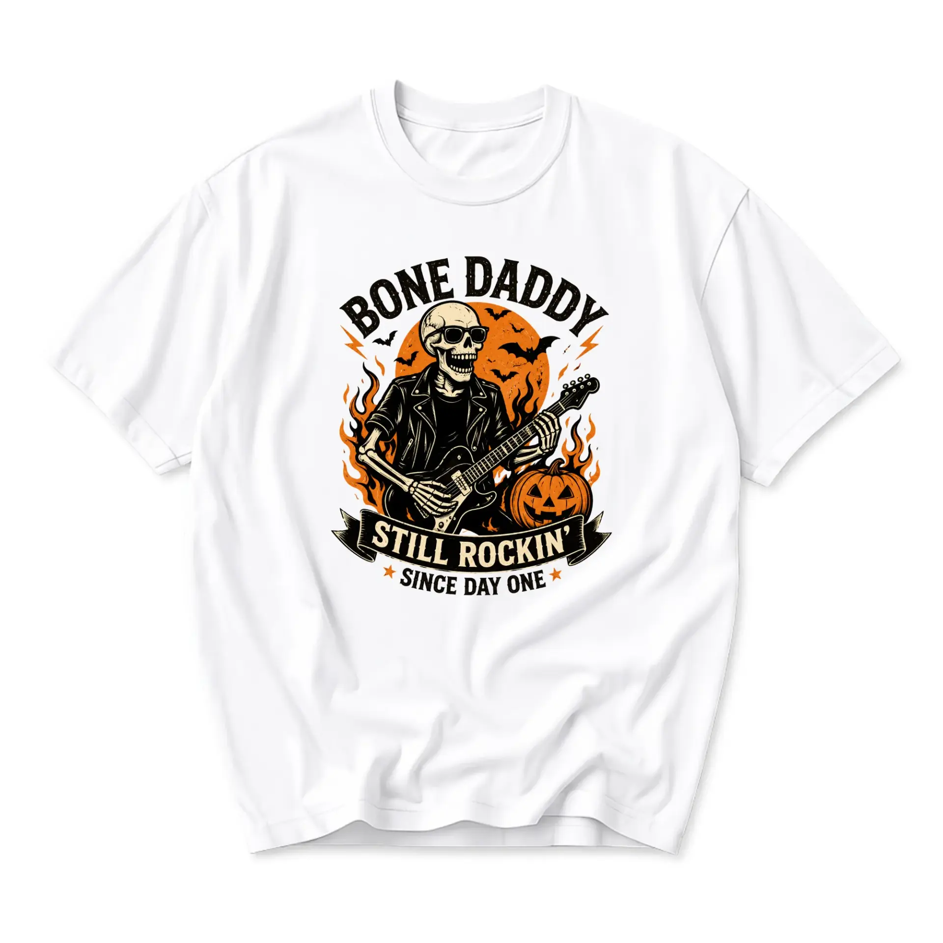 Funny Shirt Bone Daddy Graphic Tee Skeleton Guitar Player Retro Fall Season Casual Unisex Crew Neck Short Sleeve Top