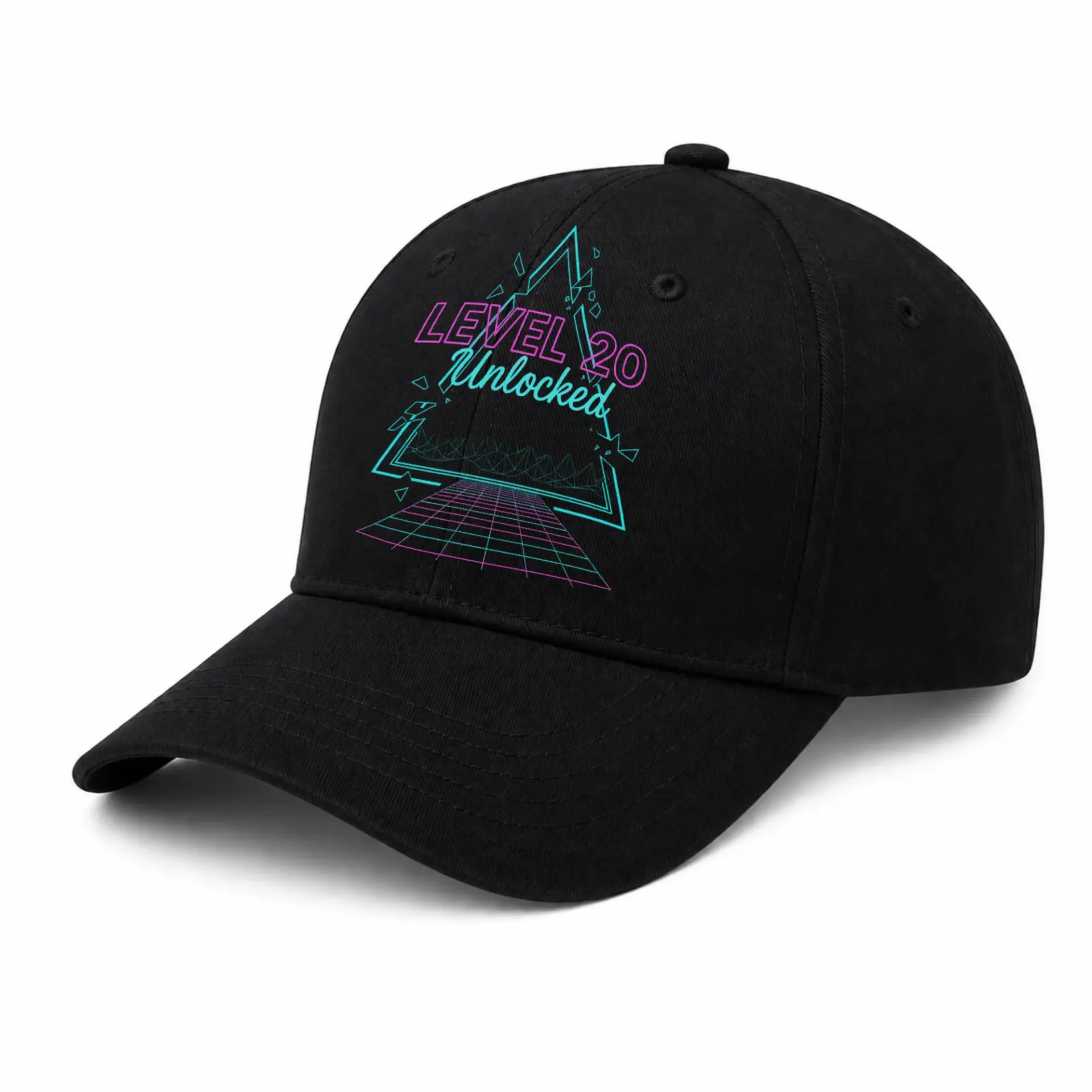 Baseball Cap Level 20 Unlocked Retro Neon Geometric Gaming Dad Hat