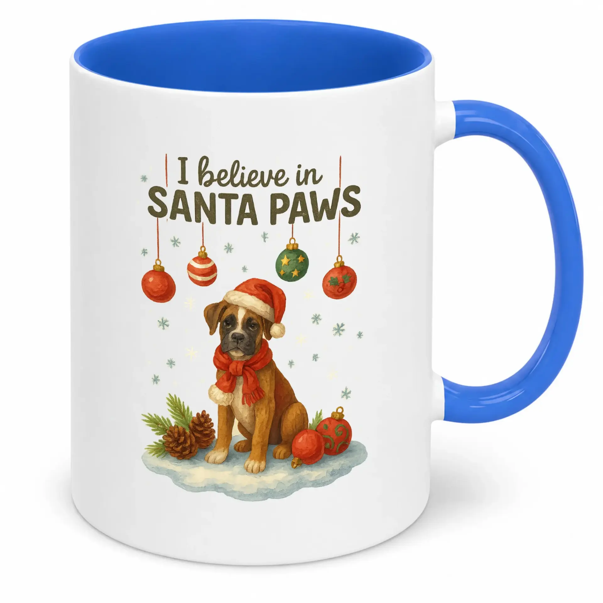 Funny Boxer Dog Christmas Coffee Mug, 'i Believe in Santa Paws' Holiday Pet Themed Ceramic Cup, Unique Drinkware Gift for Dog Lovers