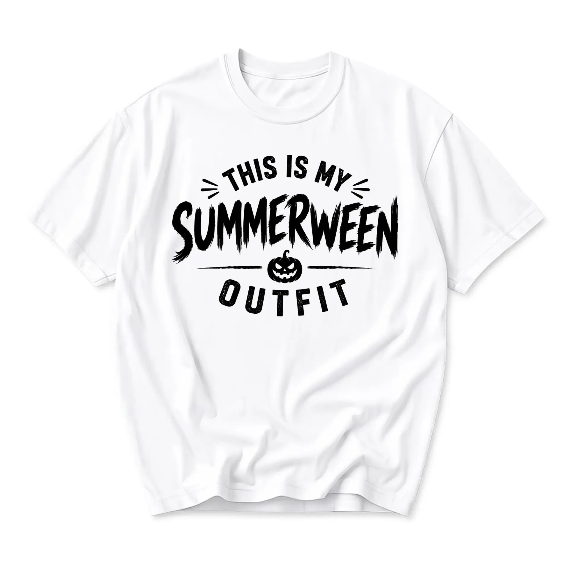 Funny Shirt Summerween Outfit Graphic Tee Unisex Casual Apparel Seasonal Humor Statement Crew Neck Cotton Top White