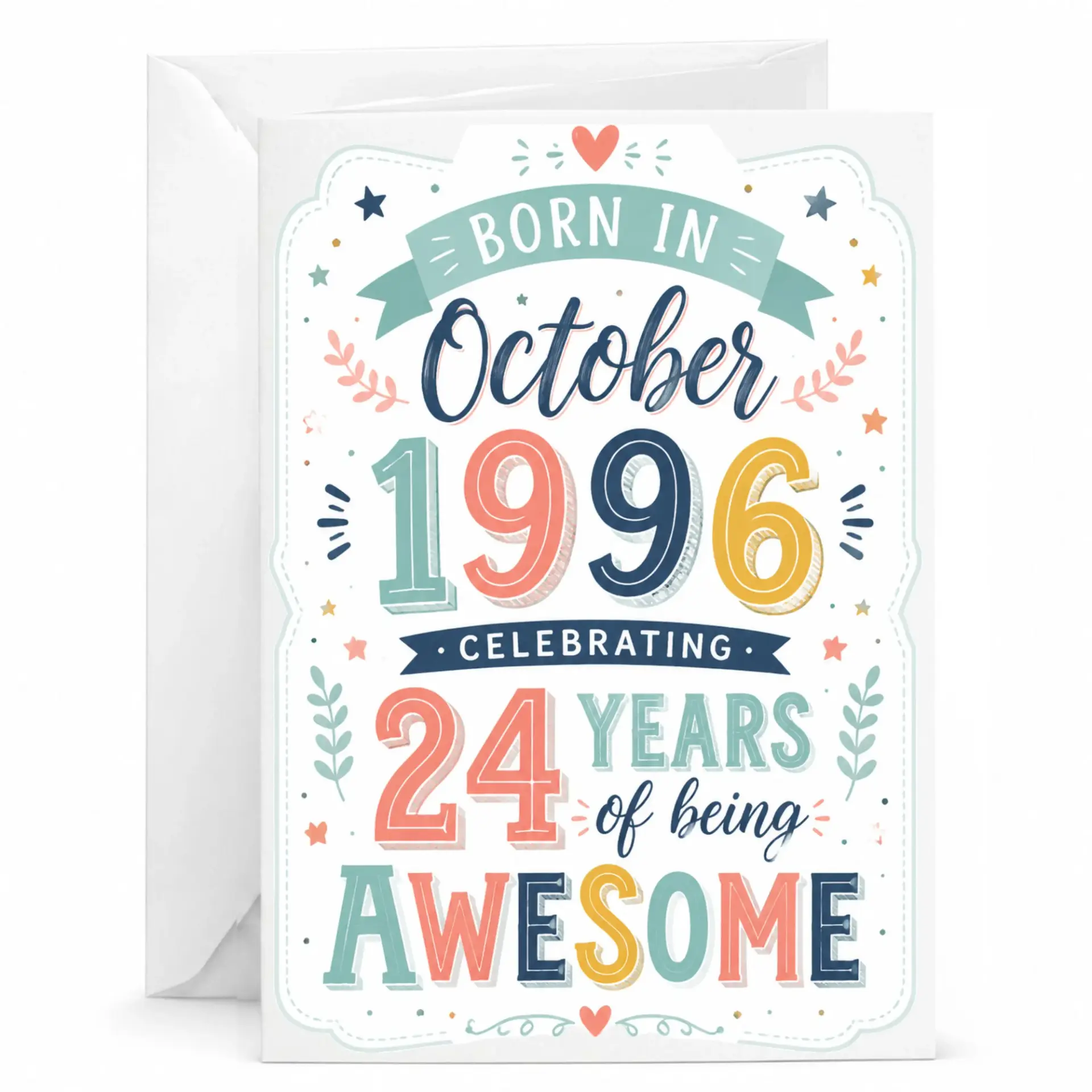 Birthday Card Born in October 1996 Celebrating 24 Years of Being Awesome Retro Typography Greeting Card for Milestone