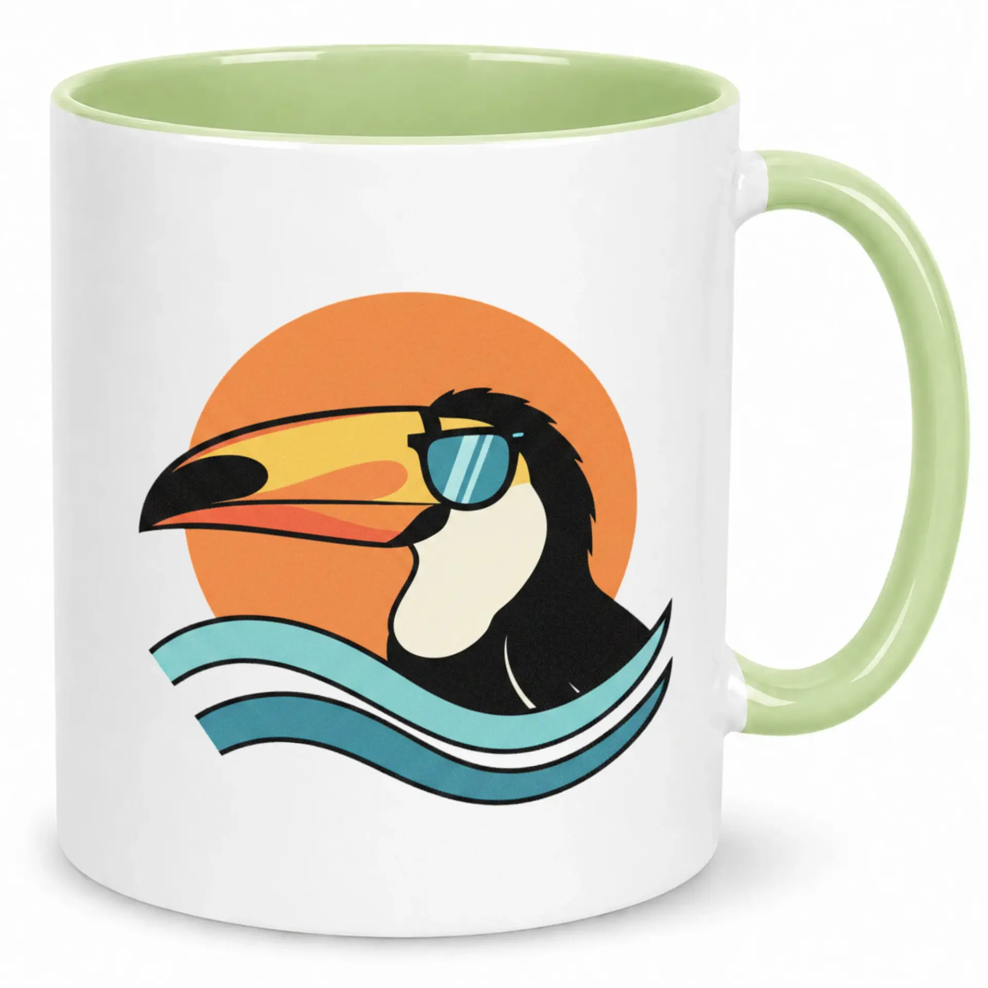 Funny Ceramic Coffee Mug with Cool Toucan Wearing Sunglasses; Vibrant Tropical Drinkware for Summer Vibes Home Office