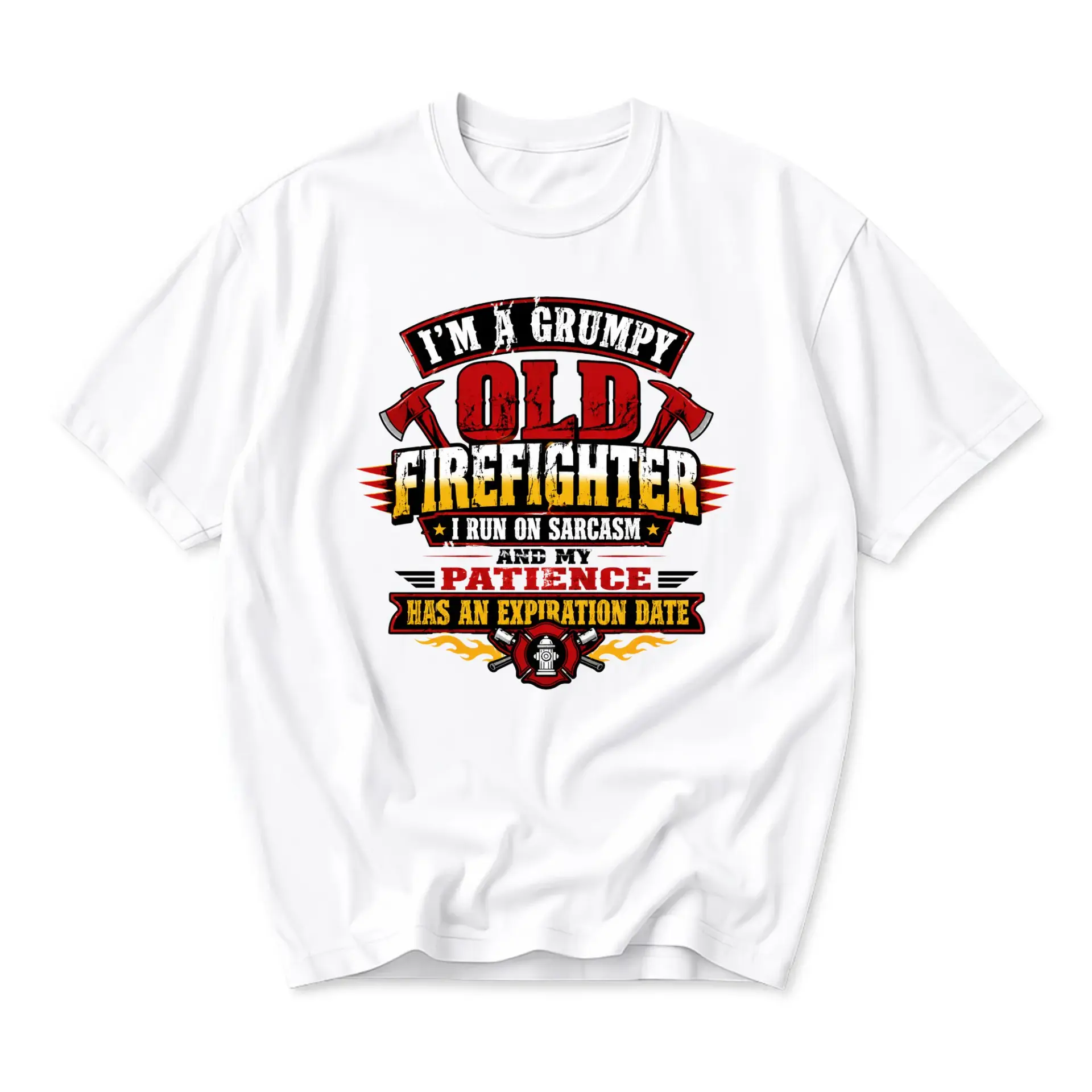 Funny Shirt I Am a Grumpy Old Firefighter Graphic Tee Sarcastic Quote Apparel for Men or Women Casual Crew Neck Top