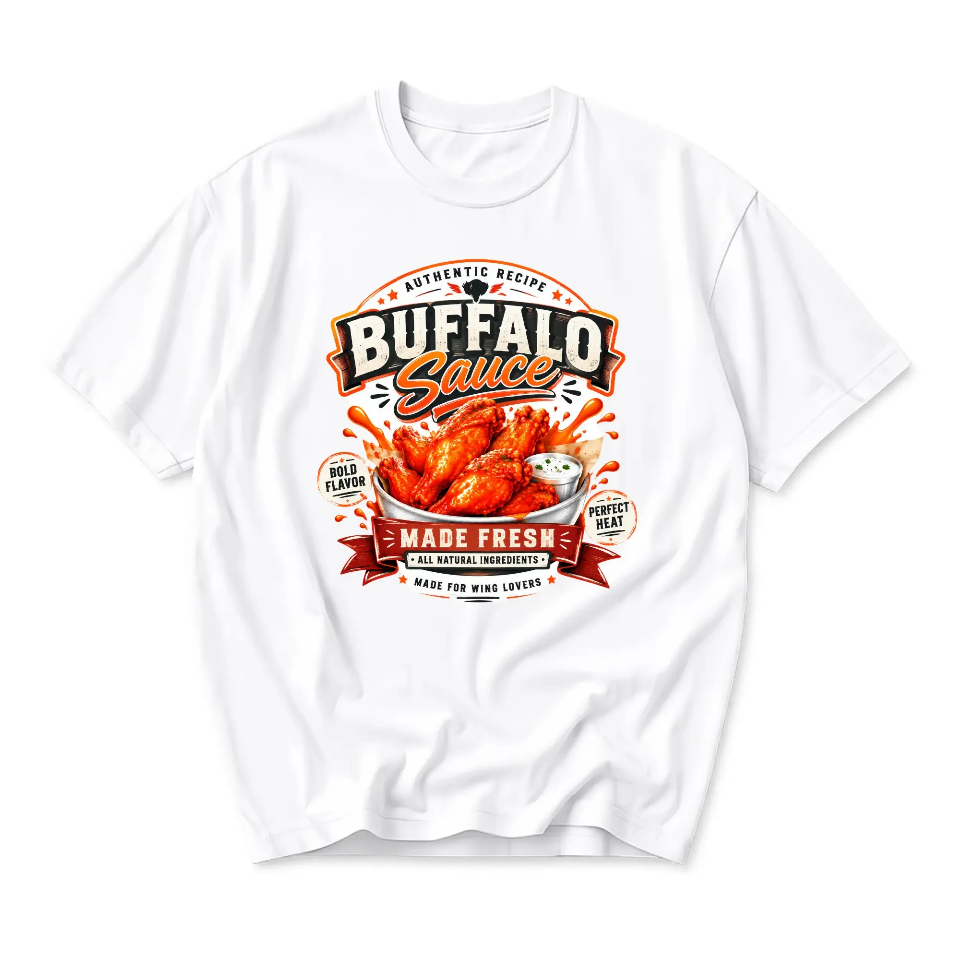 Graphic Tee Buffalo Sauce Wing Lover Food Illustration Printed Unisex Crew Neck Short Sleeve Casual Cotton T-Shirt