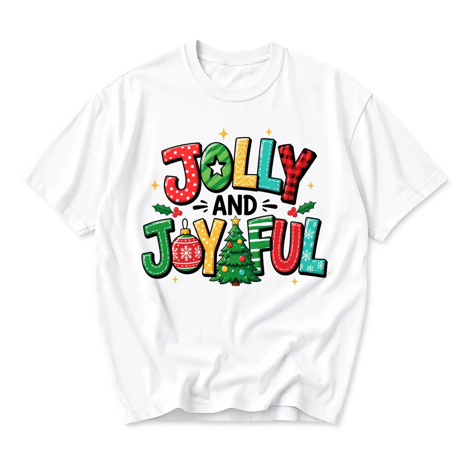 Graphic Tee Jolly and Joyful Holiday Celebration Unisex Crew Neck T-Shirt Festive Seasonal Apparel for Winter Outfits
