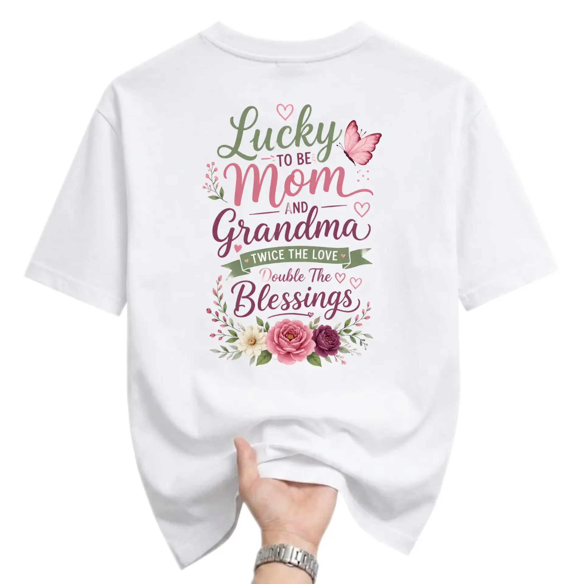 Graphic Tee Lucky to Be Mom and Grandma Twice the Love Double Blessings