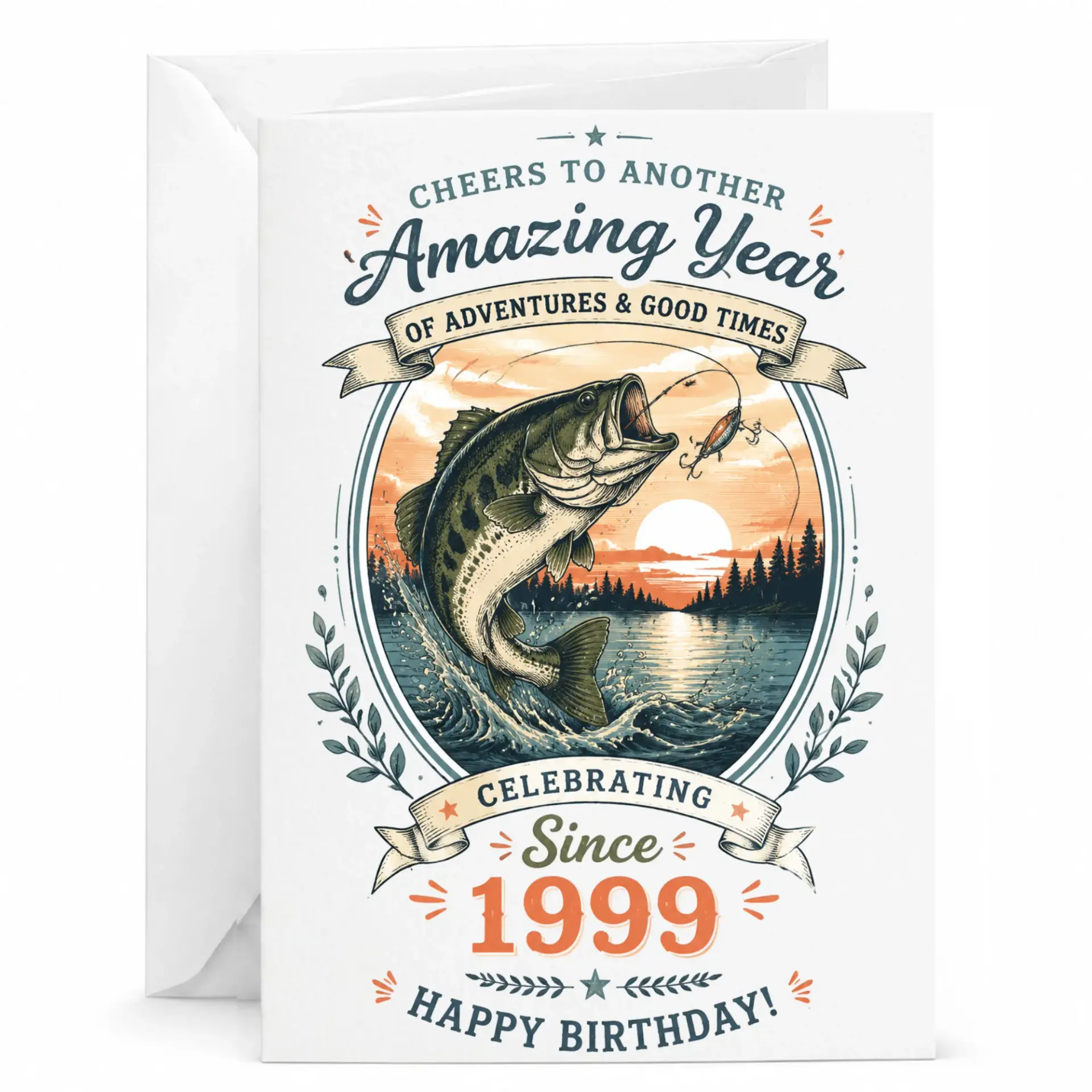 Birthday Card for Fisherman Cheers to Another Amazing Year Celebrating Since 1999 Fishing Themed Greeting Card