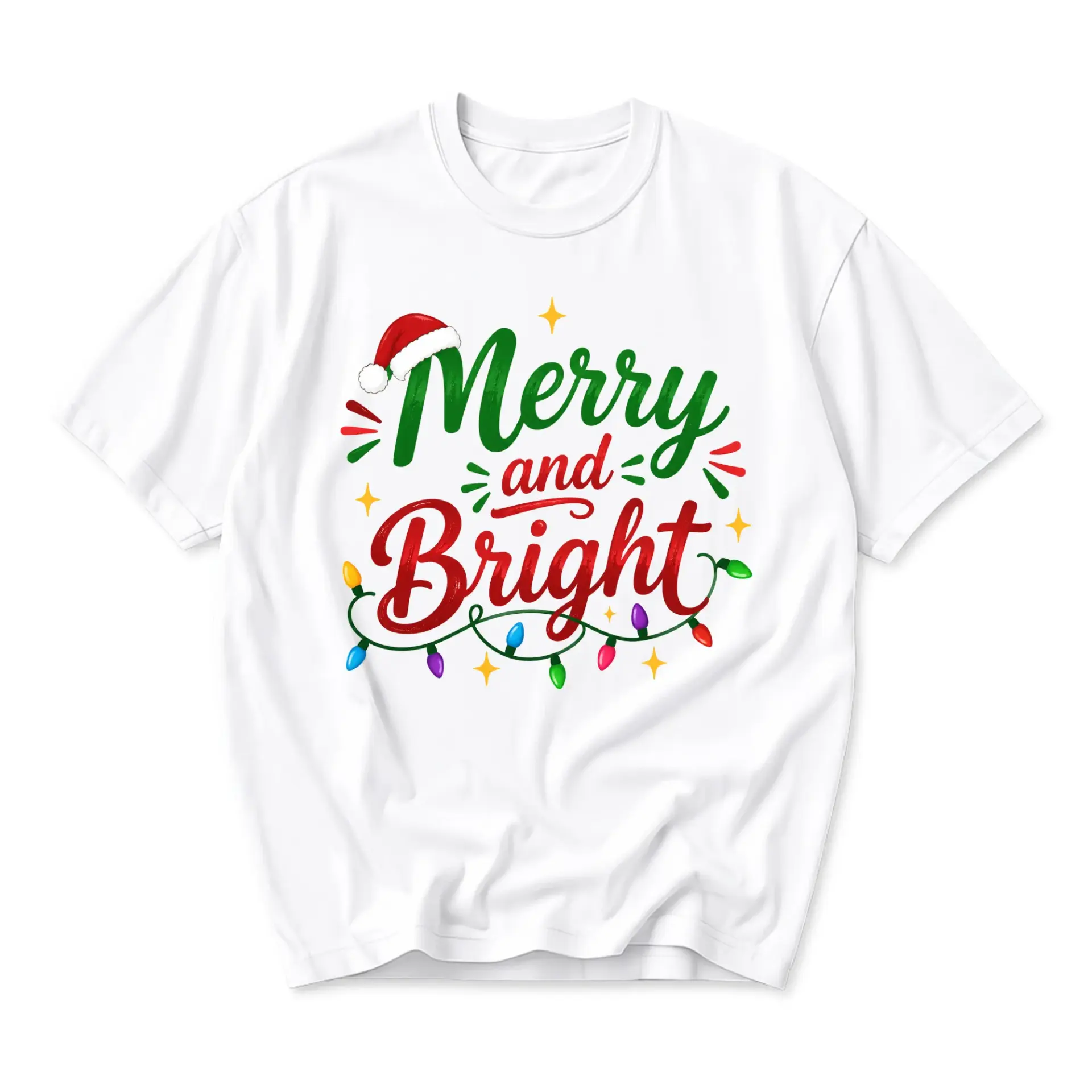 Funny Shirt Merry and Bright Christmas Holiday Graphic Tee for Casual Winter Wear Comfortable Unisex Crew Neck T-Shirt