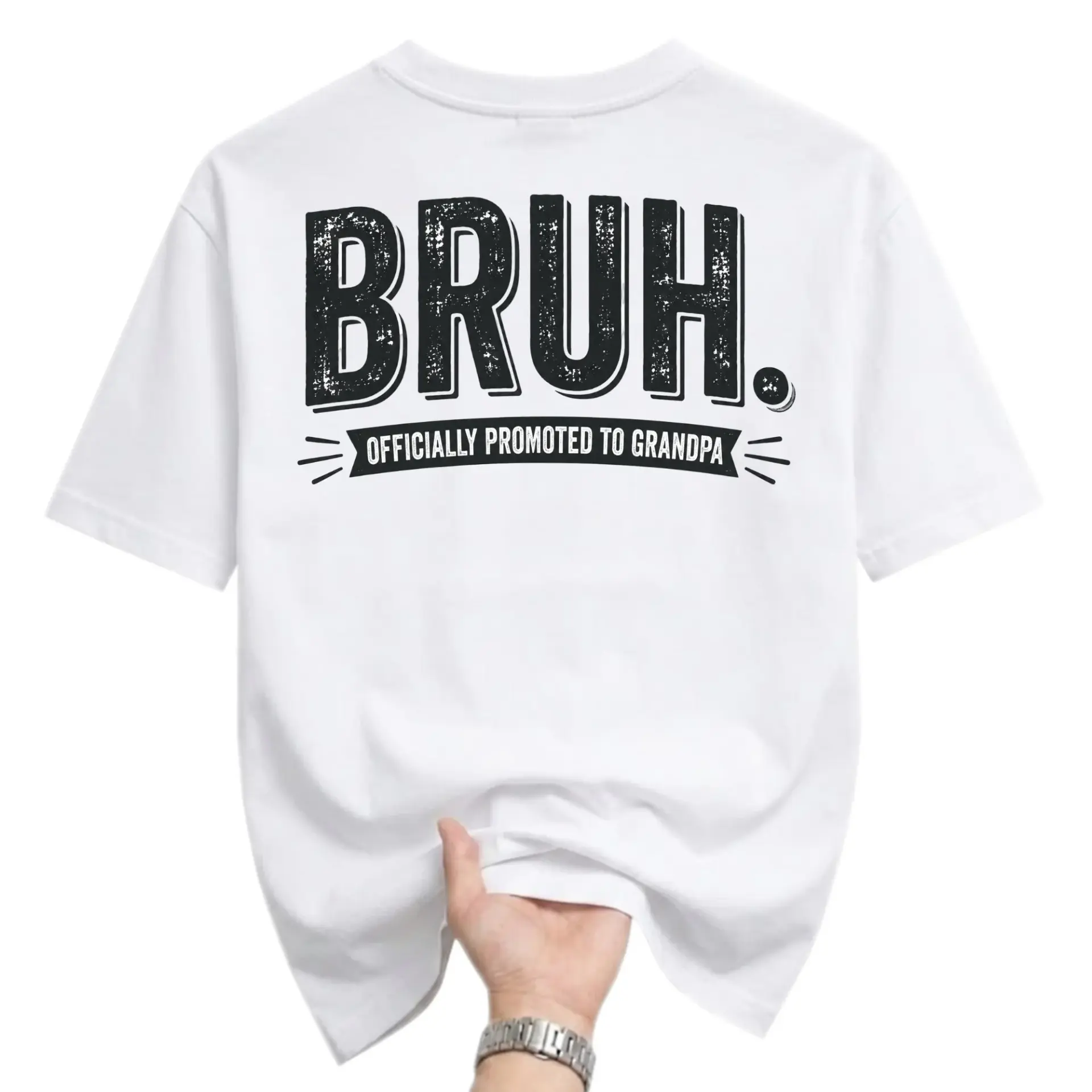 Funny Shirt Bruh Officially Promoted to Grandpa Graphic Tee Unisex Casual Crew Neck Comfortable Cotton Blend Top