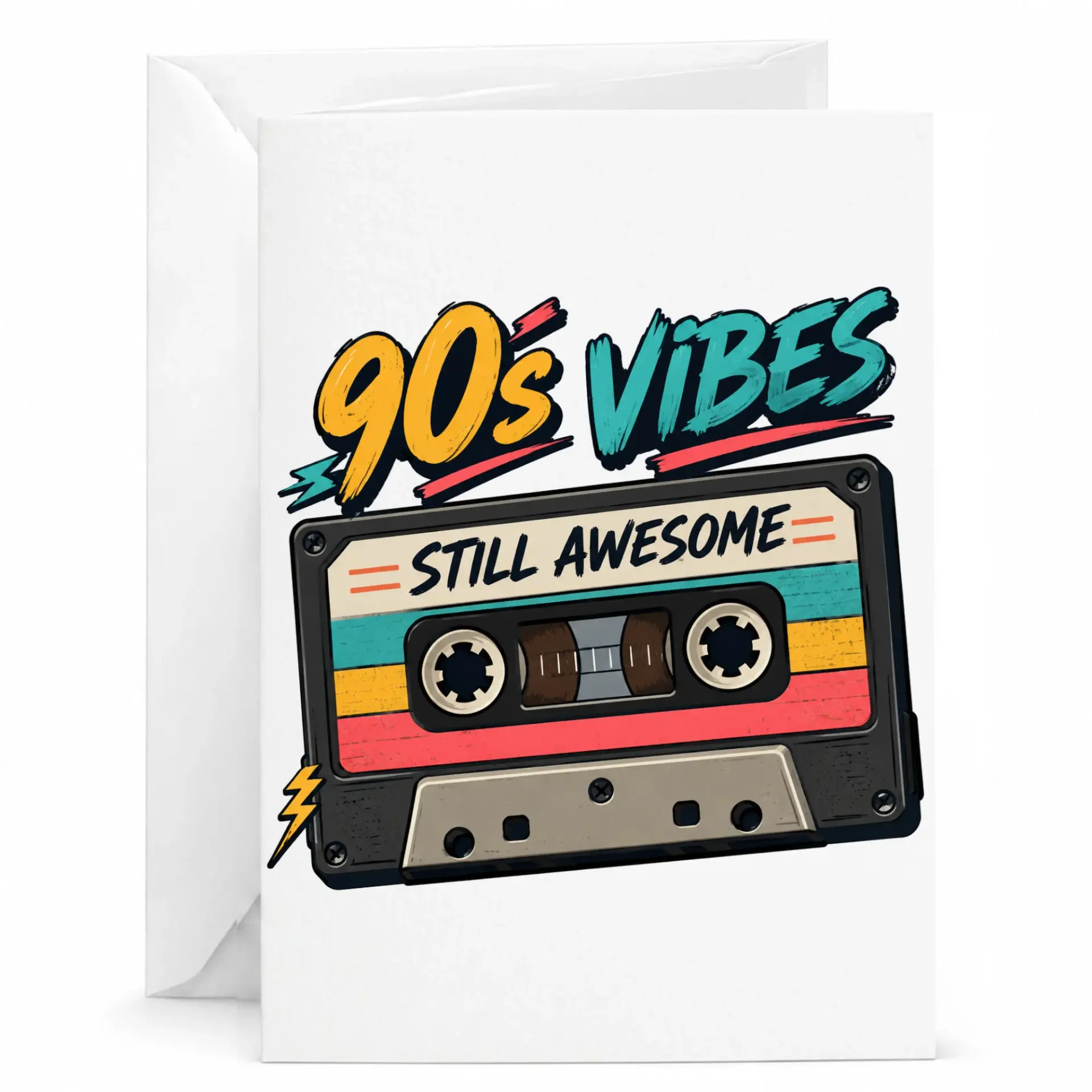Greeting Card 90s Vibes Still Awesome Design Retro Cassette Tape Theme for Birthday and Celebration Occasions