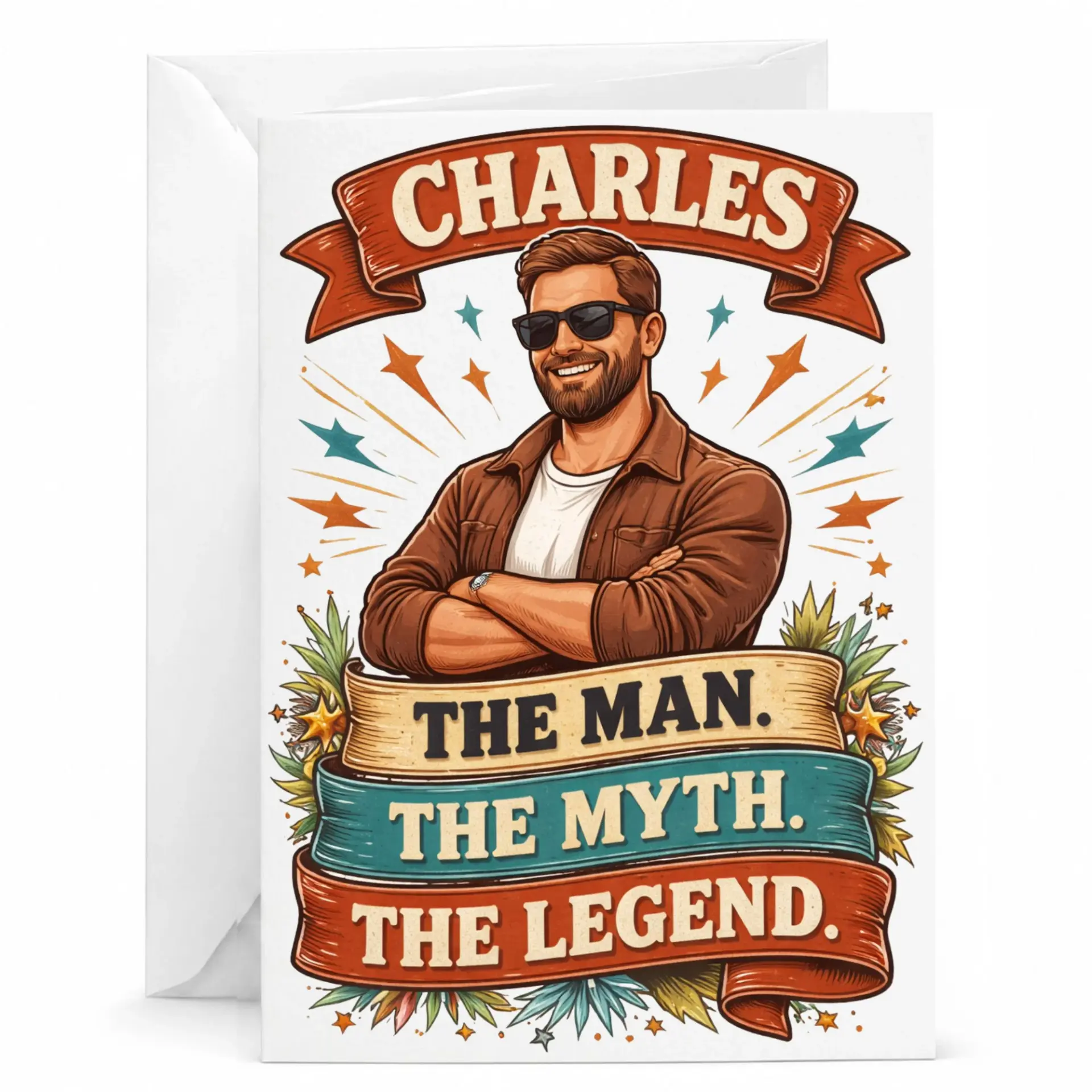 Greeting Card for Charles the Man the Myth the Legend Funny Birthday Celebration Stationary for Men