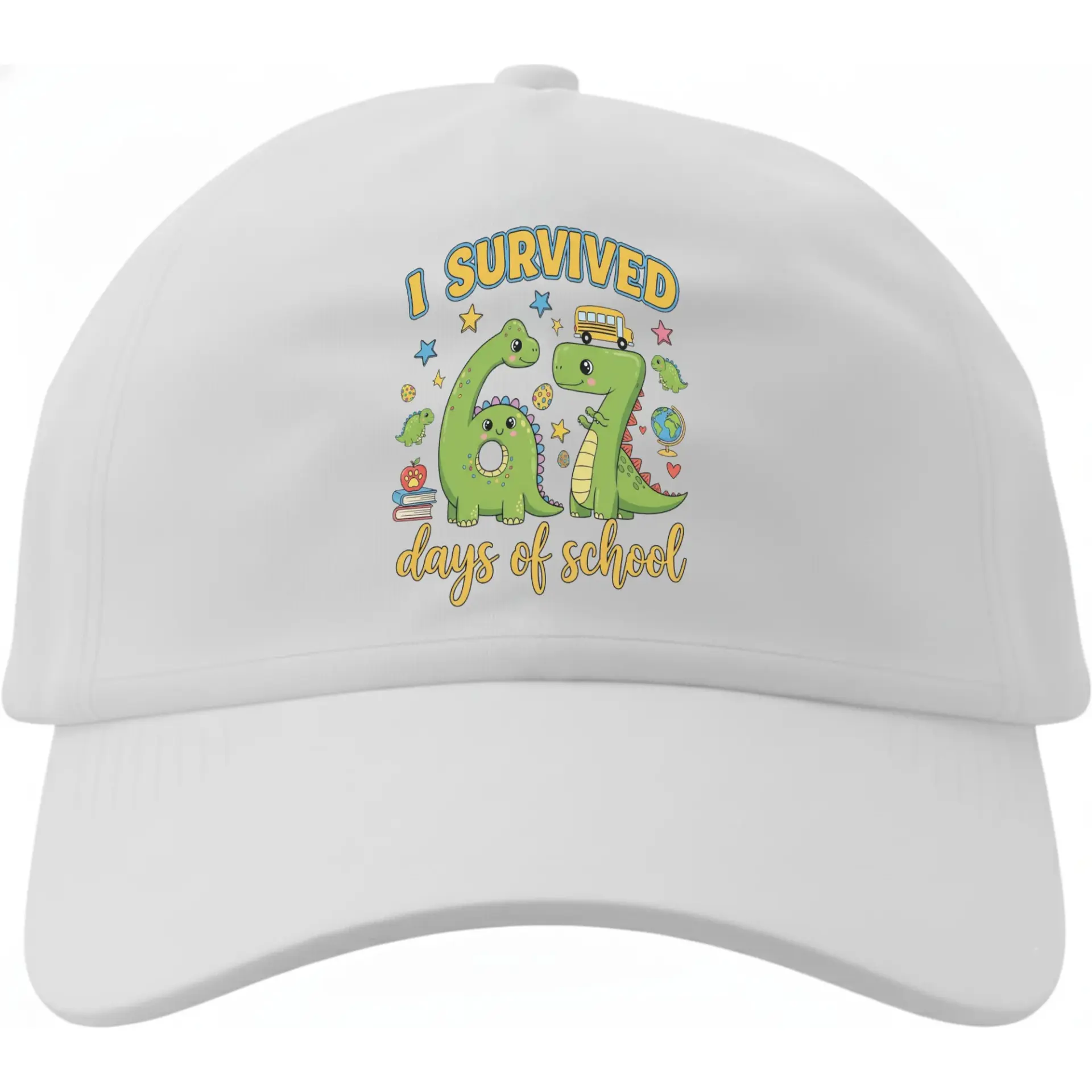 Baseball Cap I Survived 67 Days of School Dinosaur Graphic Low Profile Unisex Cotton Adjustable Hat for Casual Wear