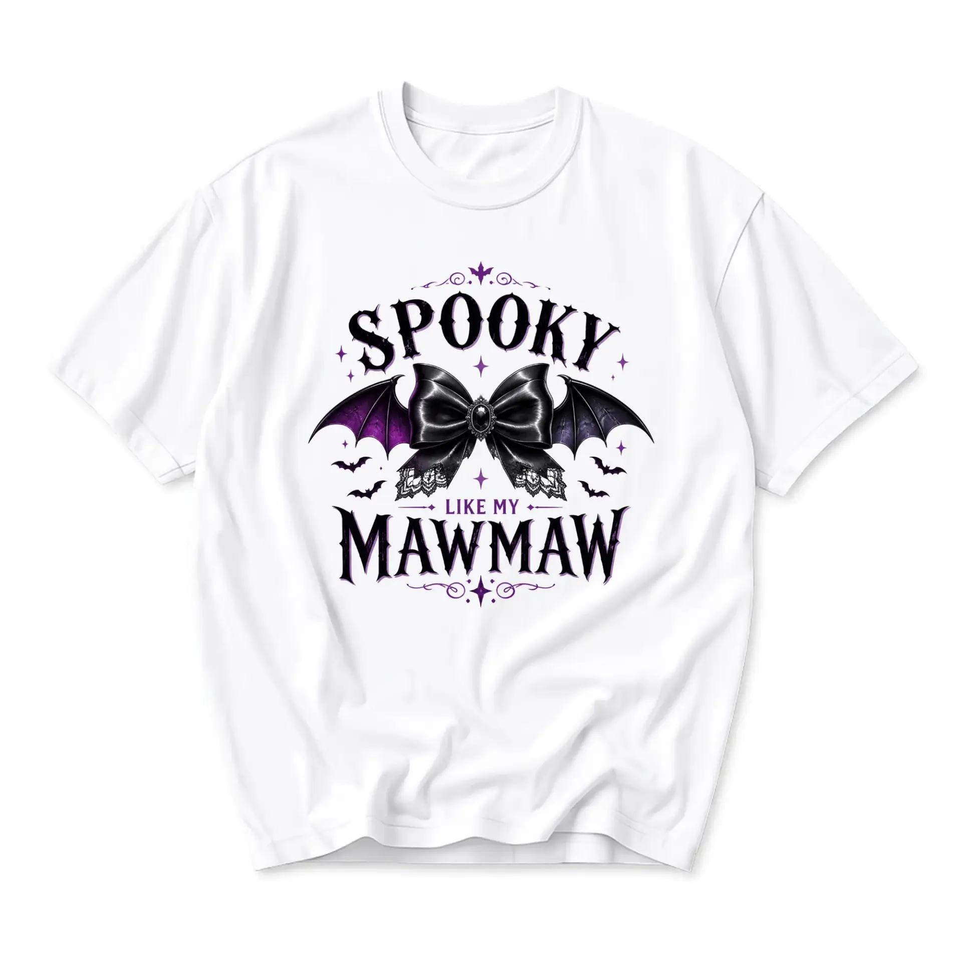 Funny Shirt Spooky Like My Mawmaw Graphic Tee Gothic Bat Bow Design Unisex Crew Neck Soft Cotton Everyday Casual Wear