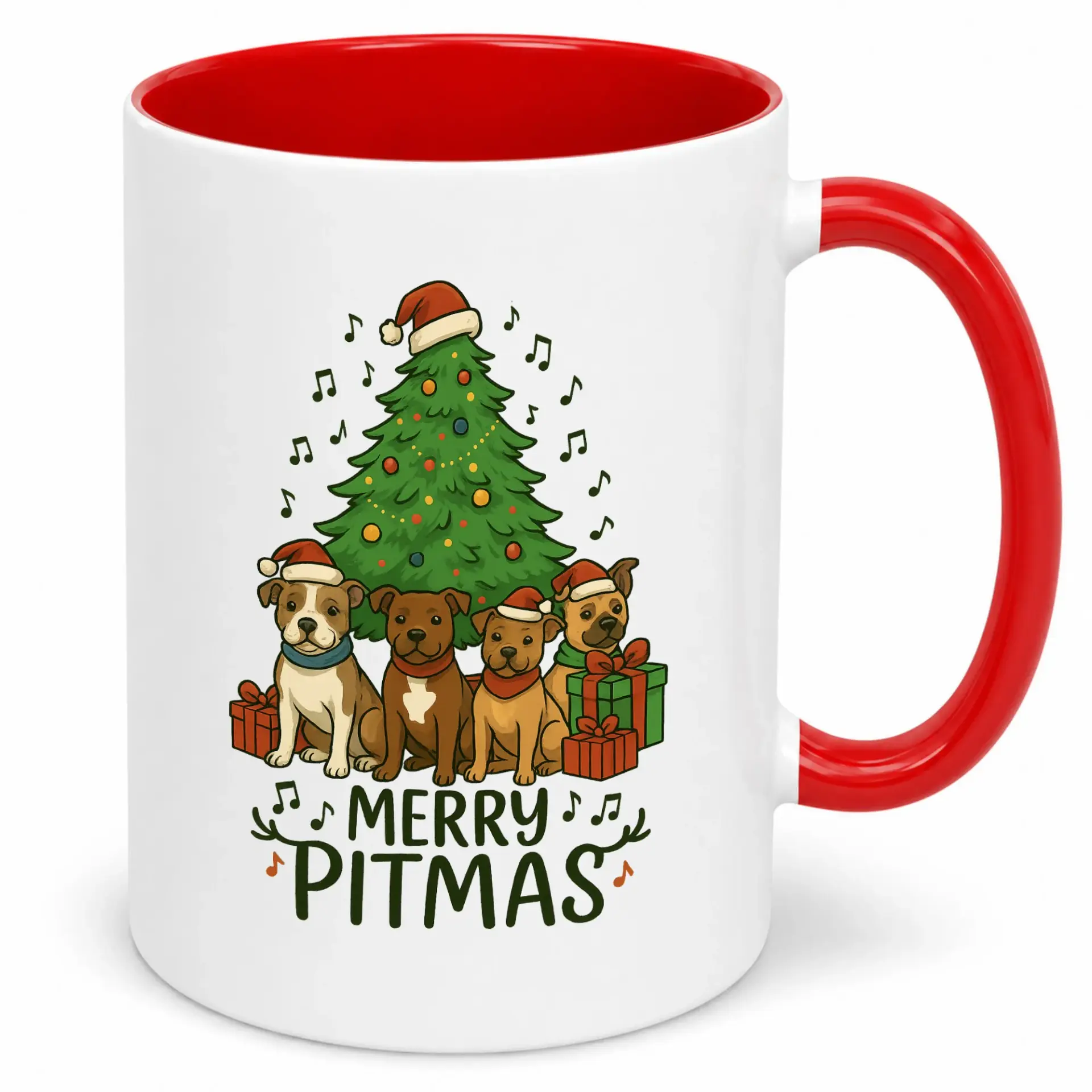 Funny Christmas Pitmas Coffee Mug with Adorable Dog Design, Festive Holiday Ceramic Beverage Cup, Unique Gift for Dog Lovers