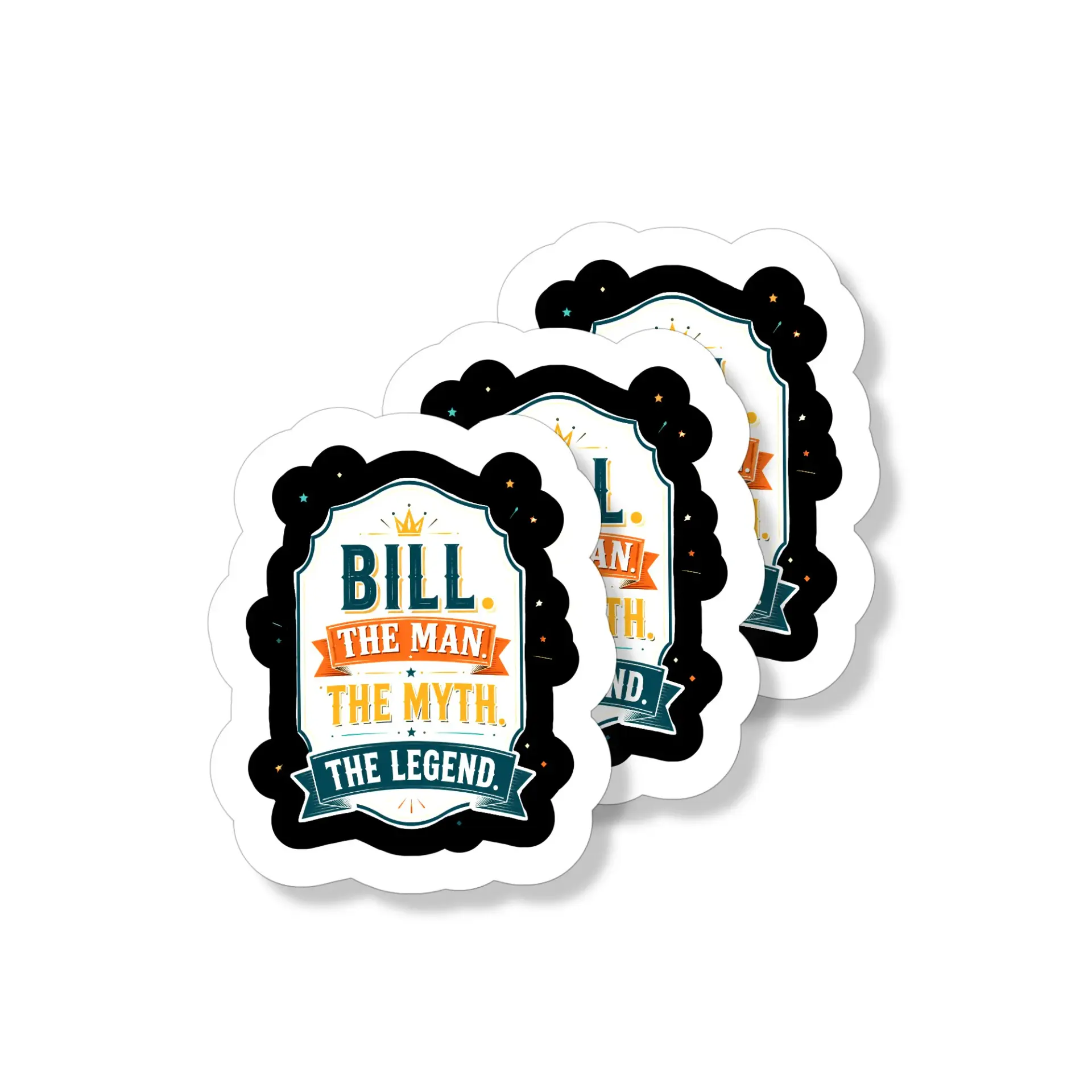 Vinyl Sticker Pack Featuring Bill the Man the Myth the Legend Typography Design for Personalized Decorating 3 Pieces