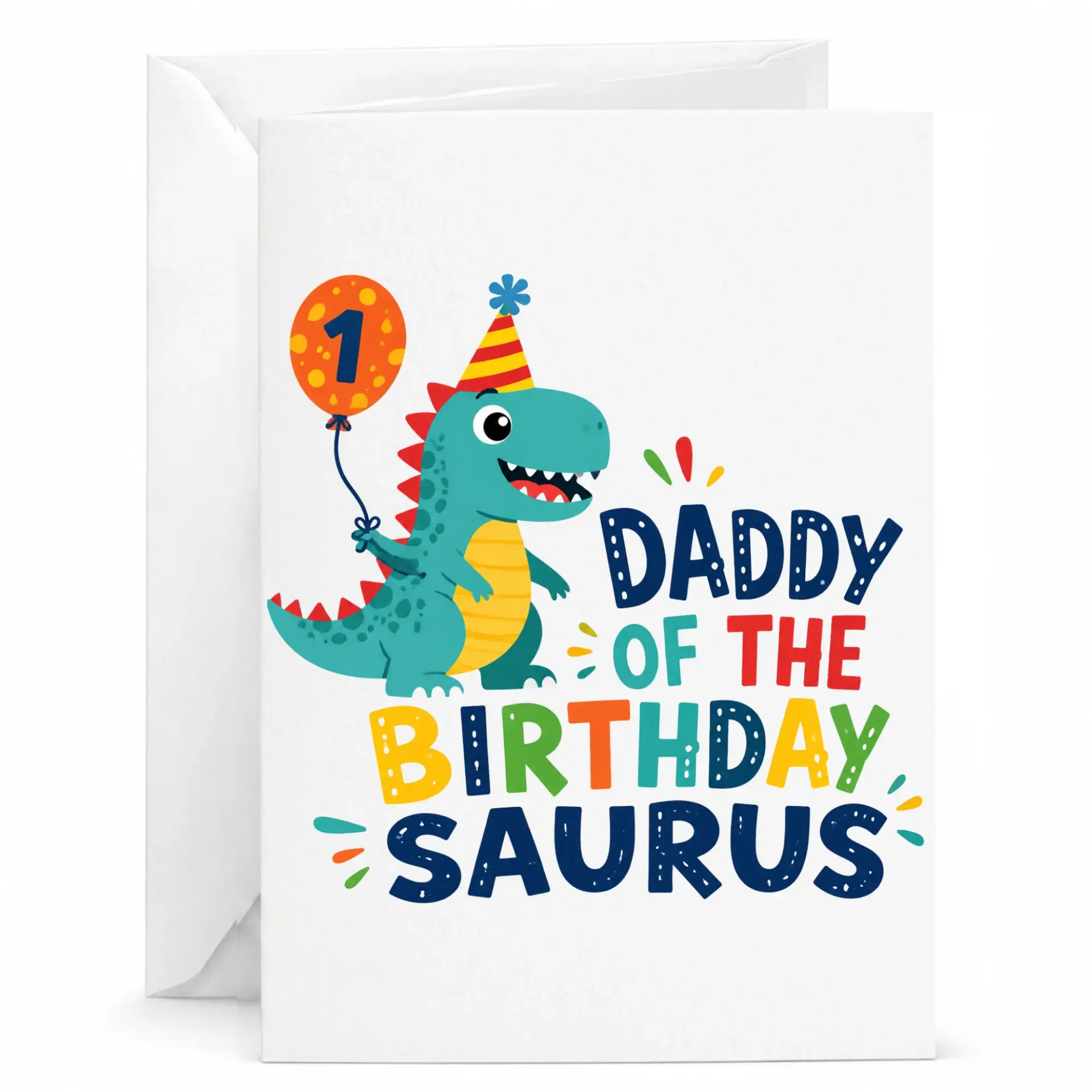 Funny Birthday Card for Dad Featuring Cute Dinosaur Illustration Daddy of the Saurus Greeting