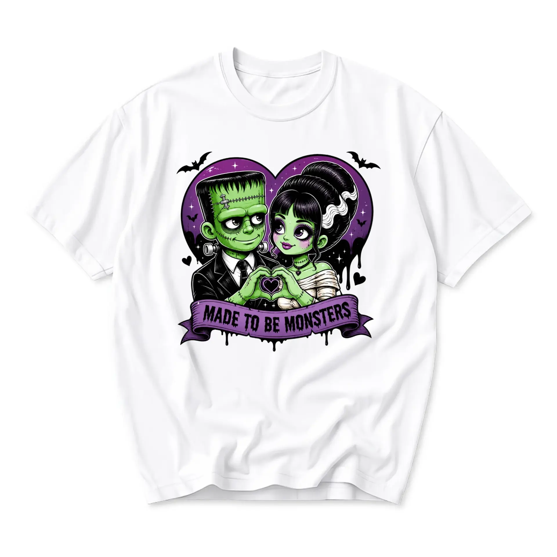 Graphic Tee Made to Be Monsters Spooky Romance Unisex T-Shirt Unique Horror Themed Apparel for Casual Everyday Wear
