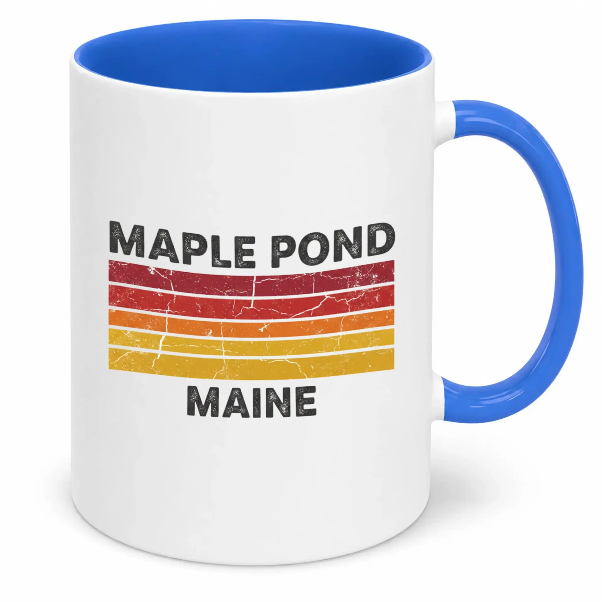 Ceramic Coffee Mug, Maple Pond Maine Retro Sunset Striped Design, Vintage Style Beverage Cup for Home Office, 11oz or 15oz Capacity
