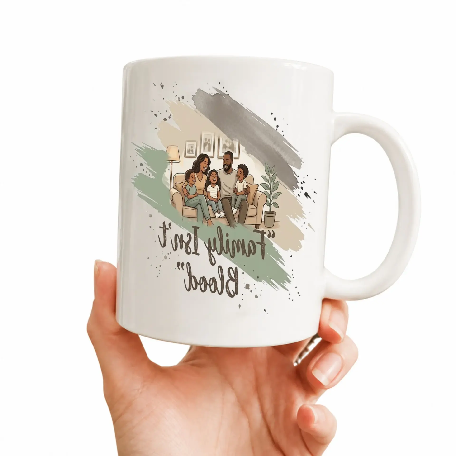 Heartfelt Family Themed Ceramic Coffee Mug with Handle and Decorative Artistic Illustration Design Gift