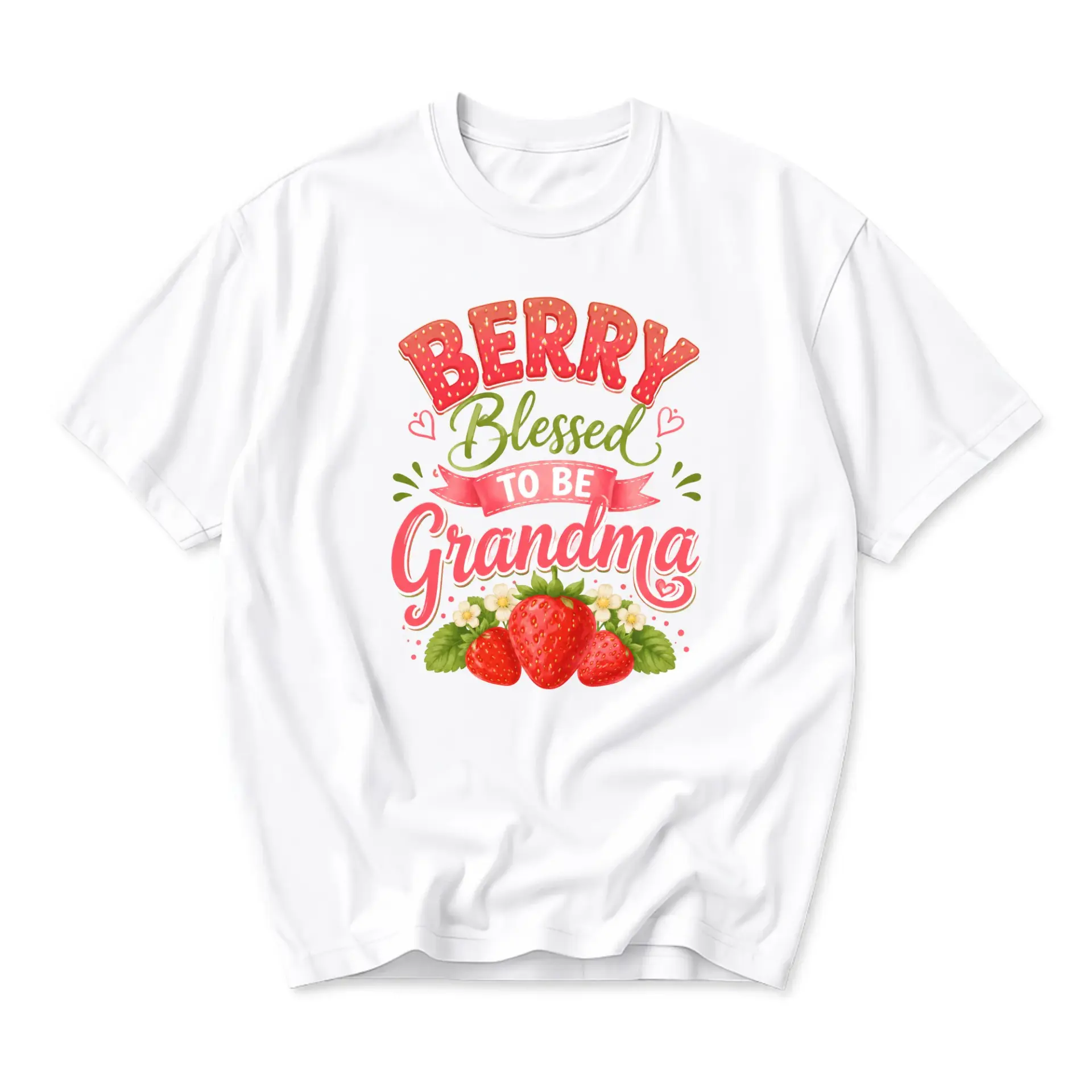 Graphic Tee Berry Blessed to Be Grandma Strawberry Design Unisex Crew Neck Short Sleeve Casual Cotton Blend Shirt
