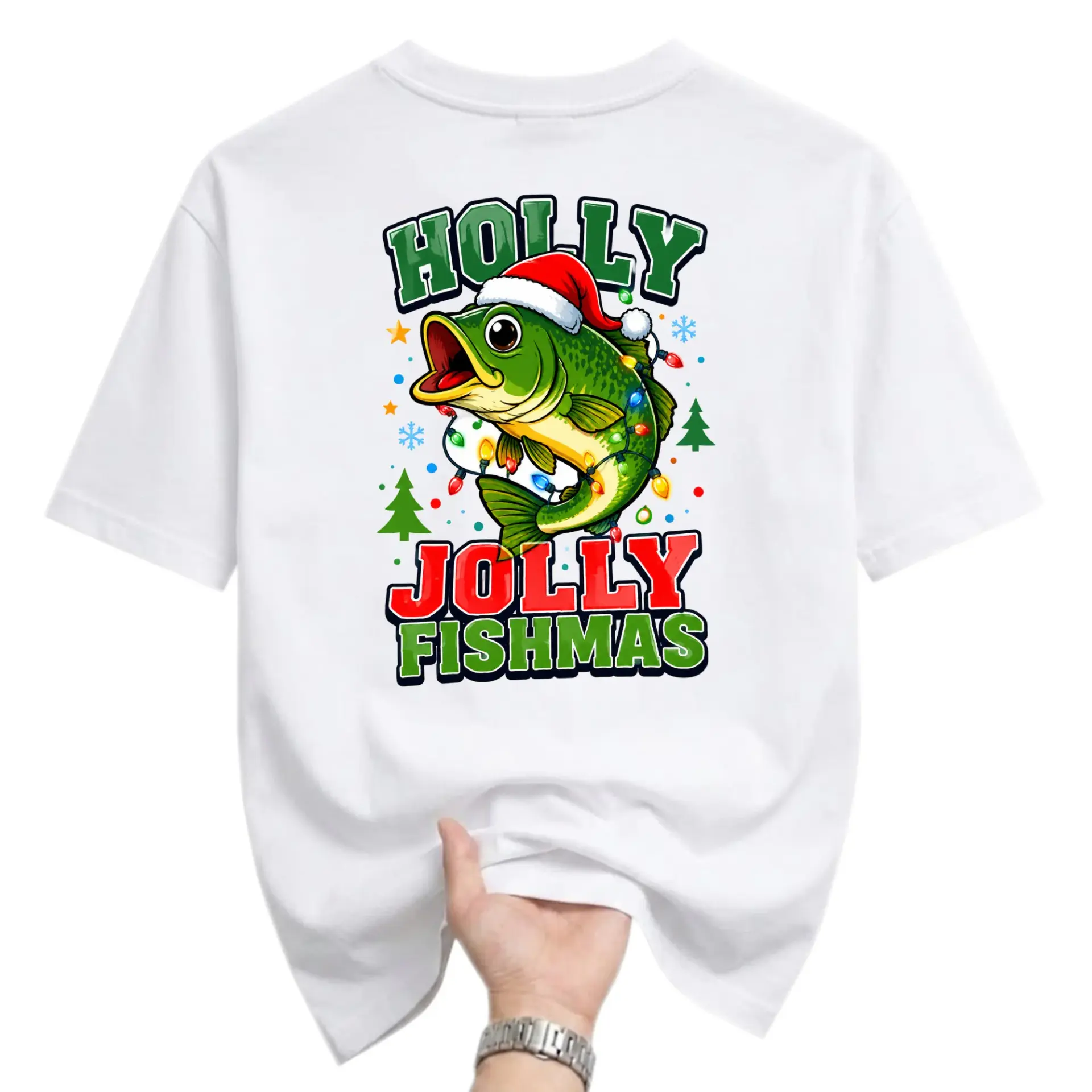 Funny Shirt Fishmas Graphic Tee Unisex Crew Neck Short Sleeve Cotton Blend