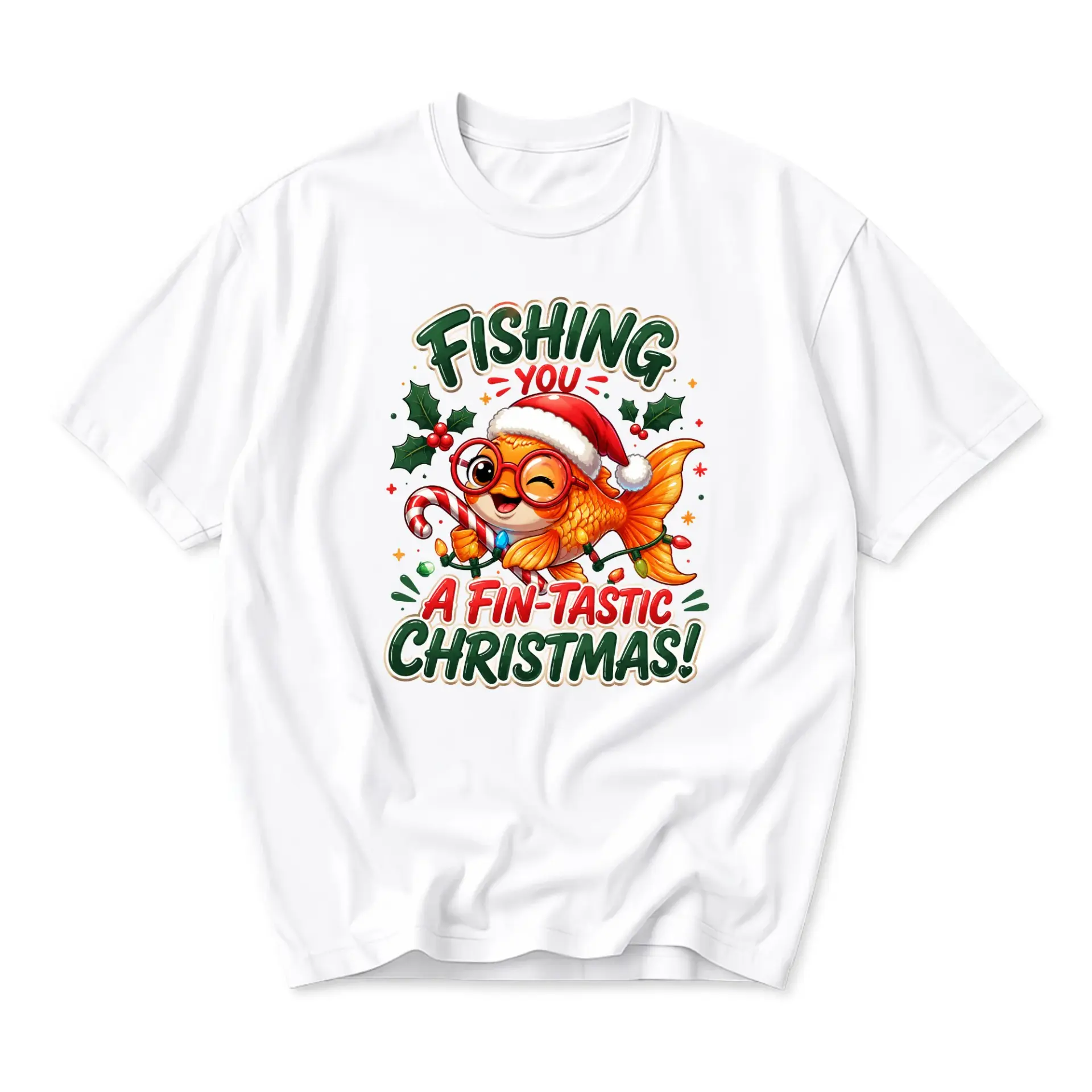 Funny Shirt Fishing a Fin-Tastic Christmas Graphic Tee Unisex Holiday Crew