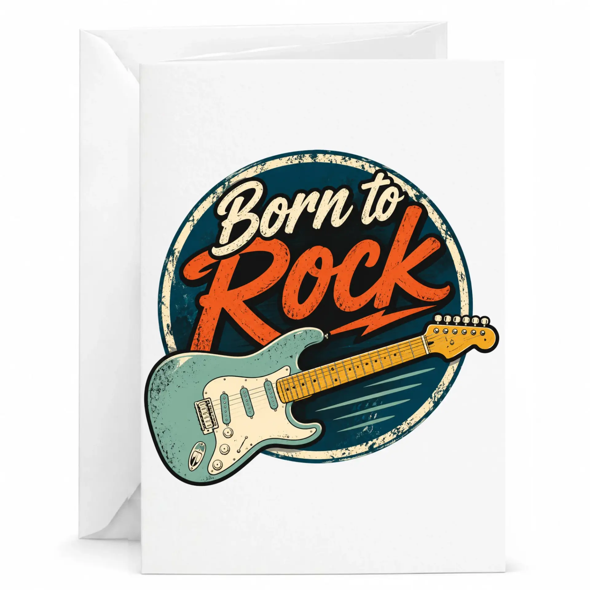 Greeting Card Born to Rock Vintage Electric Guitar Graphic Design for Music Lovers and Concert Enthusiasts