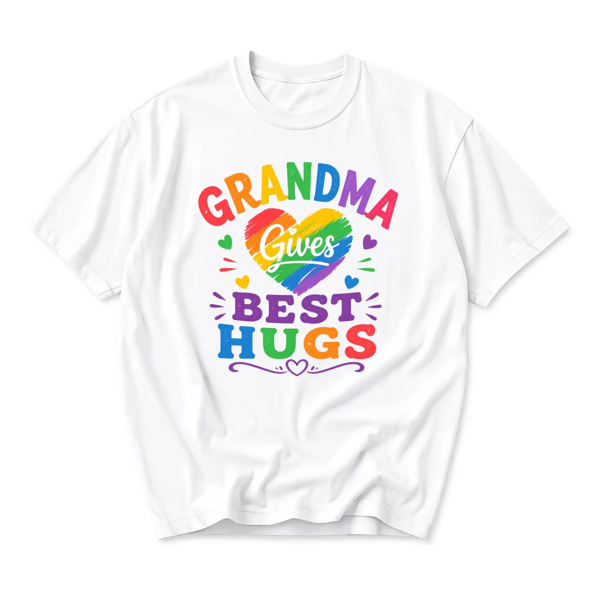 Graphic Tee Grandma Gives Best Hugs Rainbow Heart Colorful Unisex Crew Neck