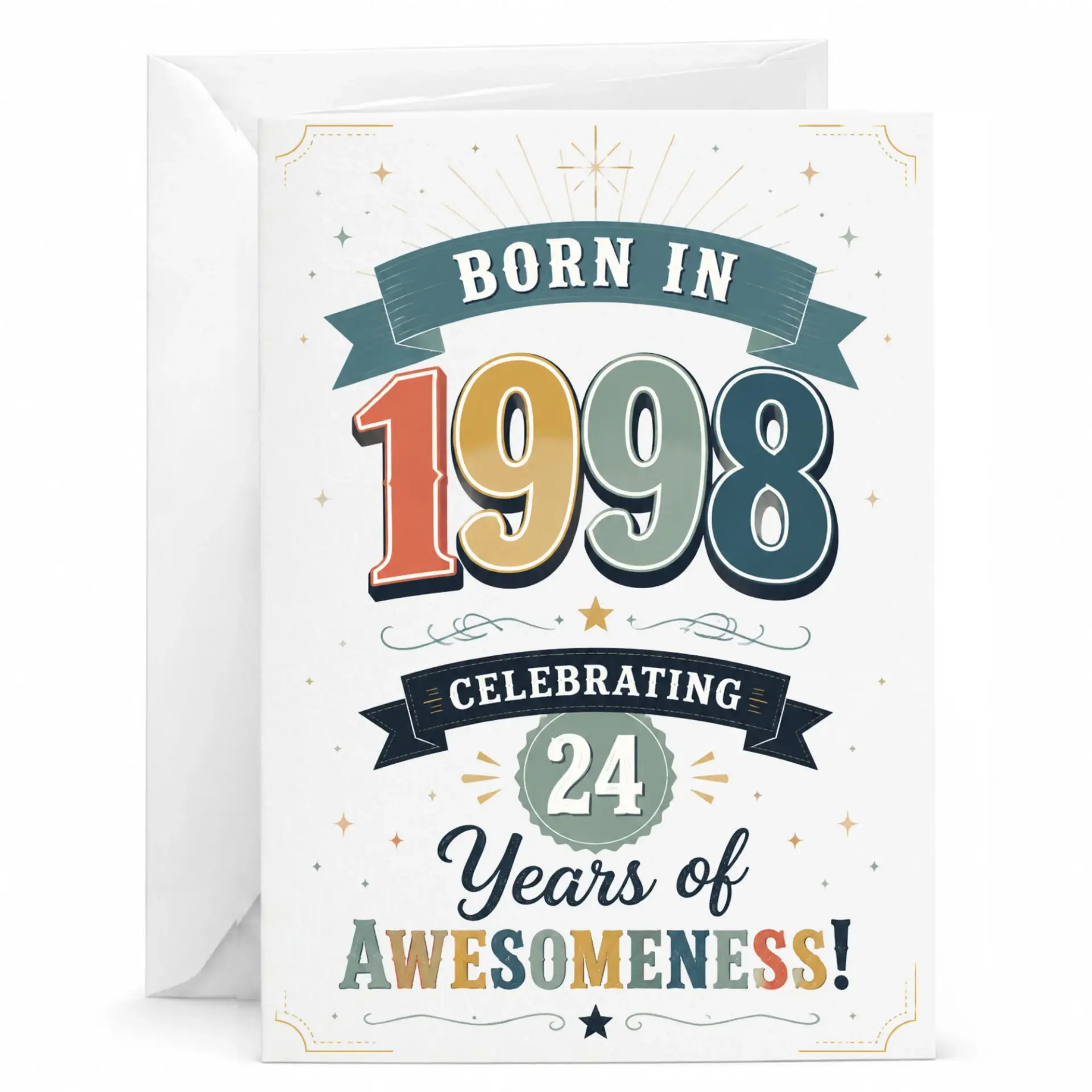 Birthday Card Born in 1998 Celebrating 24 Years of Awesomeness Greeting Card for Milestone Birthday Celebration
