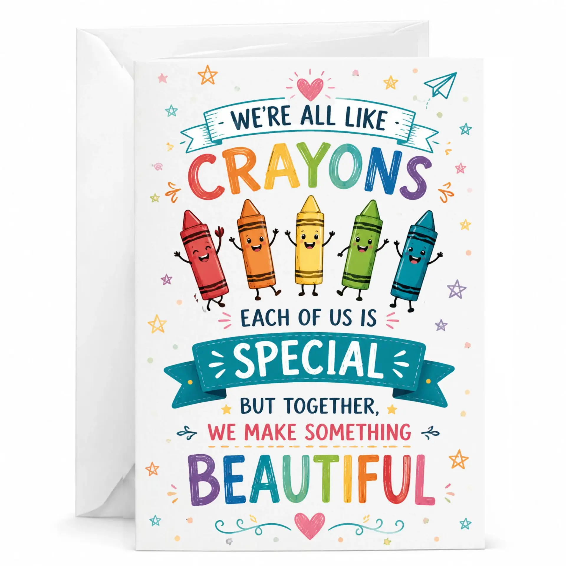 Encouraging Crayon Themed Greeting Card Featuring Cute Illustrations and Heartfelt Inspirational for All Ages