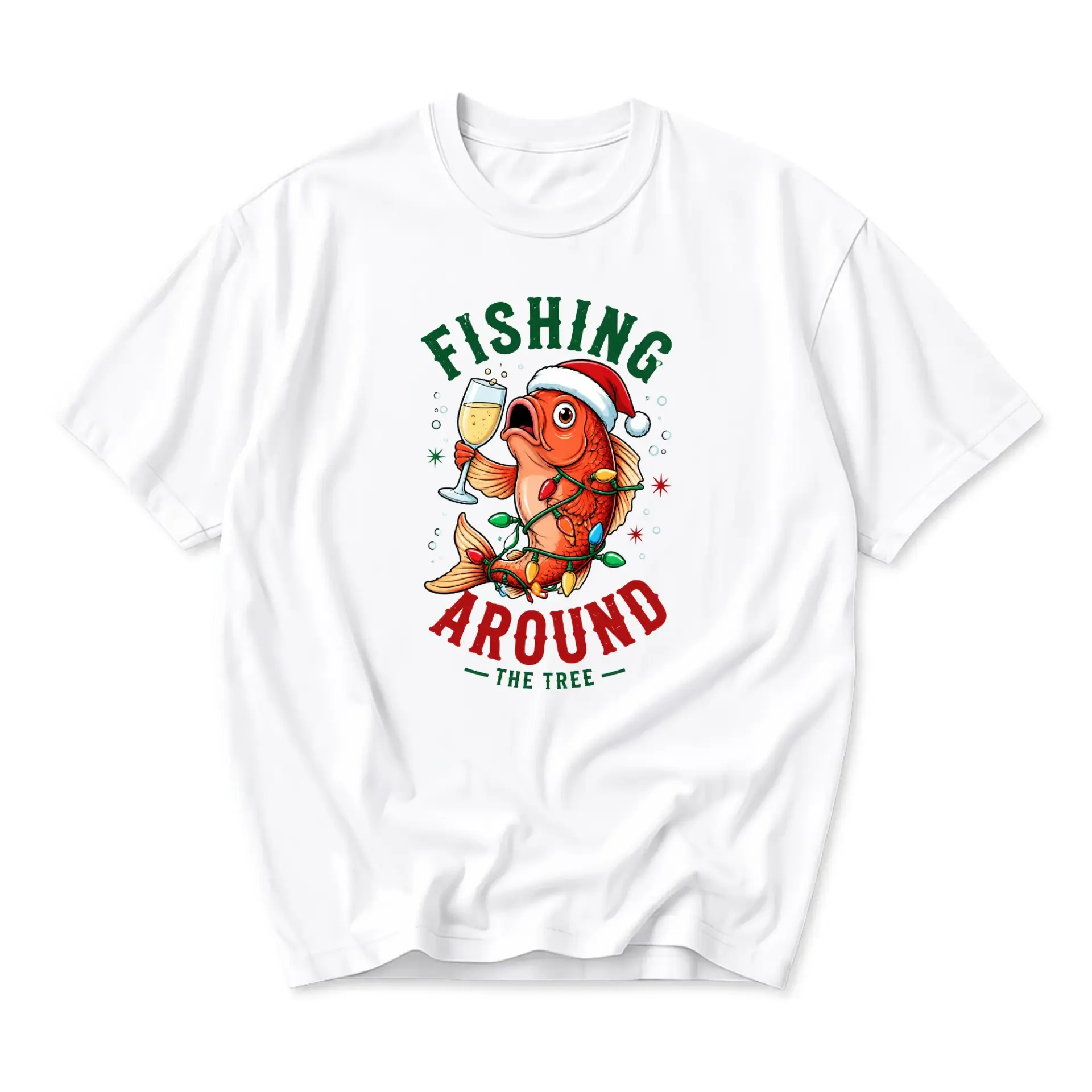 Funny Shirt Fishing Around the Tree Graphic Tee Unisex Holiday Crew Neck